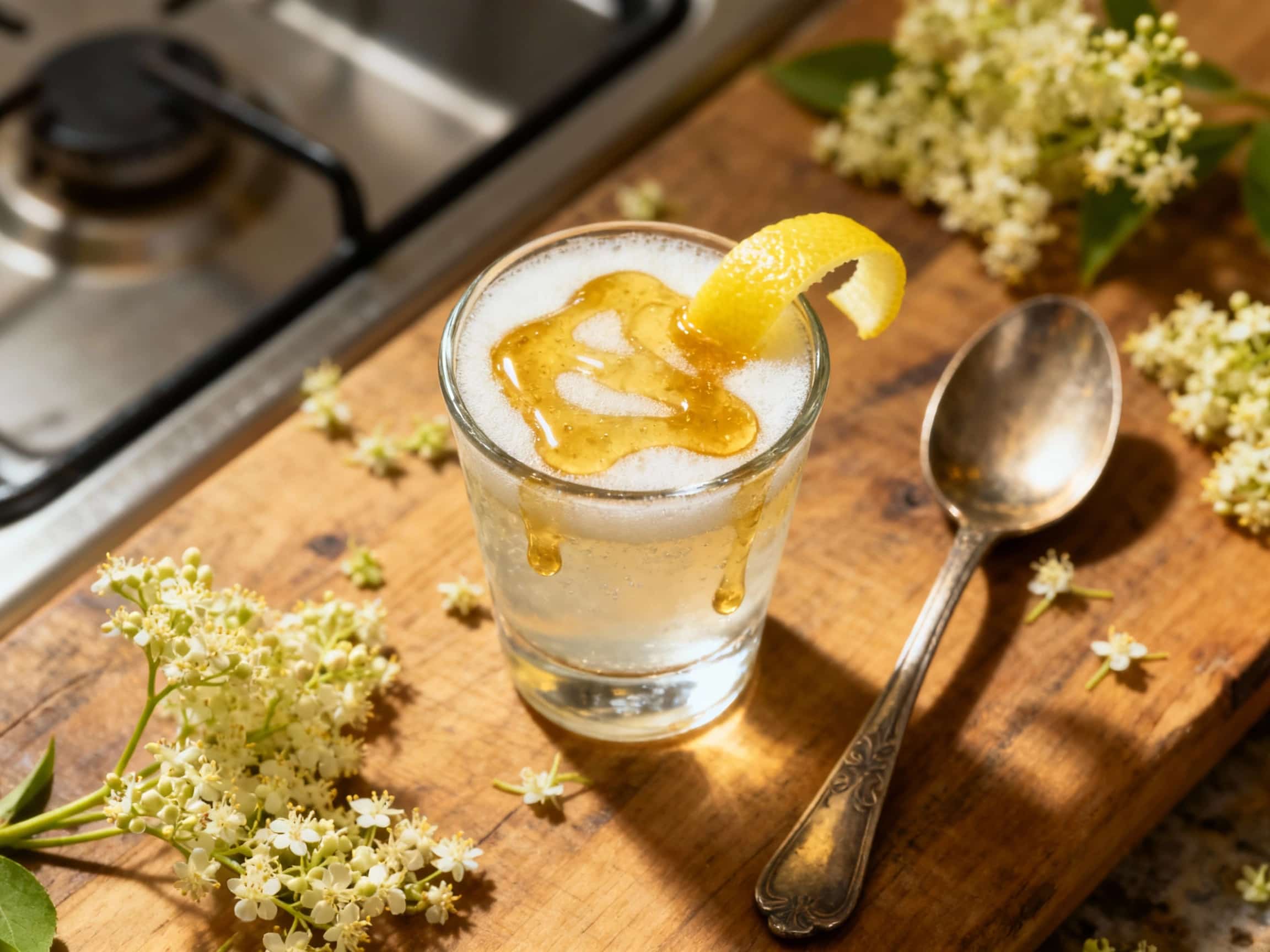 A delicate elderflower gin fizz shooter sparkles in a small glass, topped with a sprig of fresh mint and a single raspberry, perfect for a celebratory toast.
