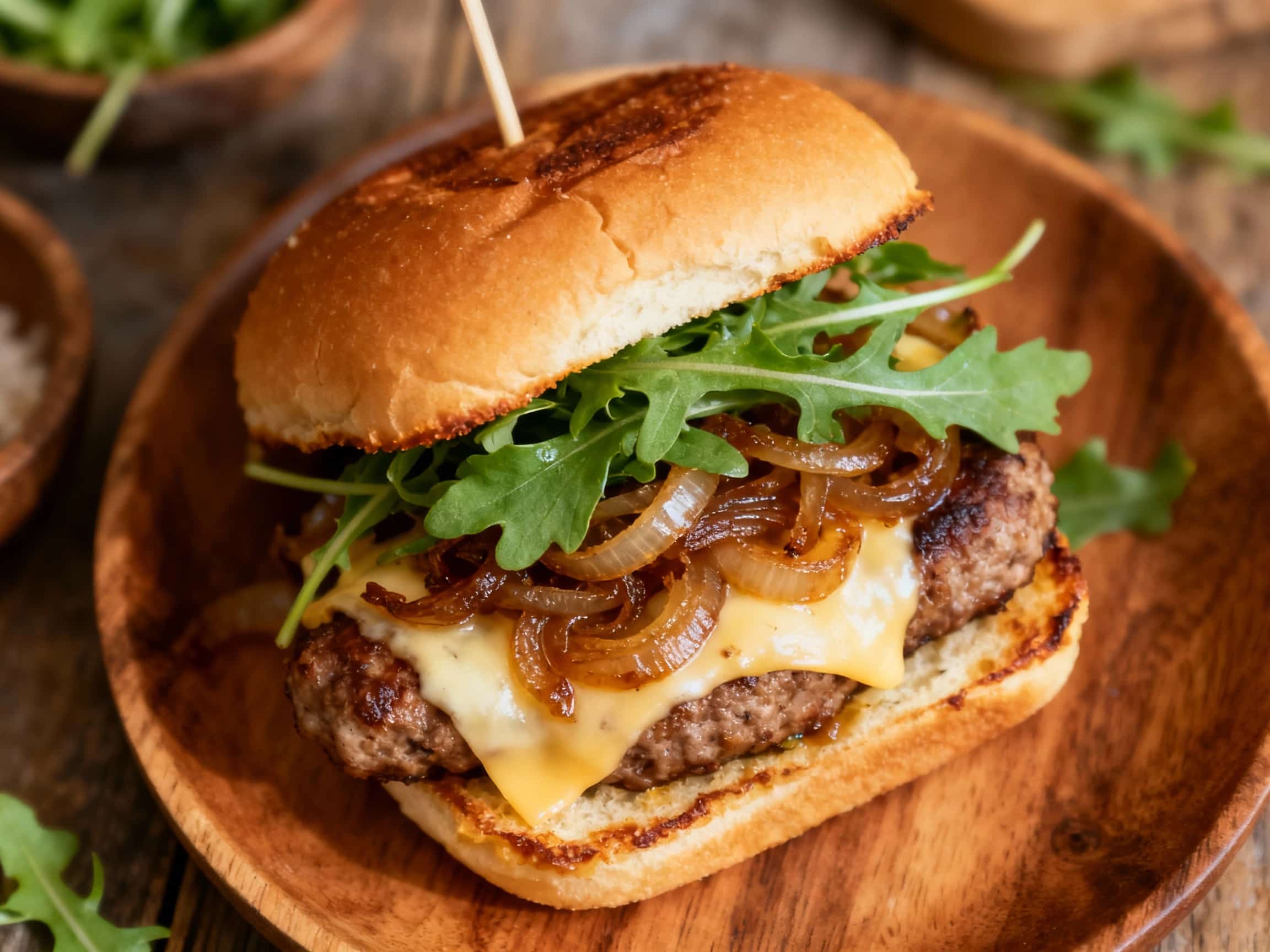 Golden-brown slider buns cradle juicy sausage patties, topped with melted cheese and fresh greens, creating a mouthwatering appetizer perfect for any gathering.