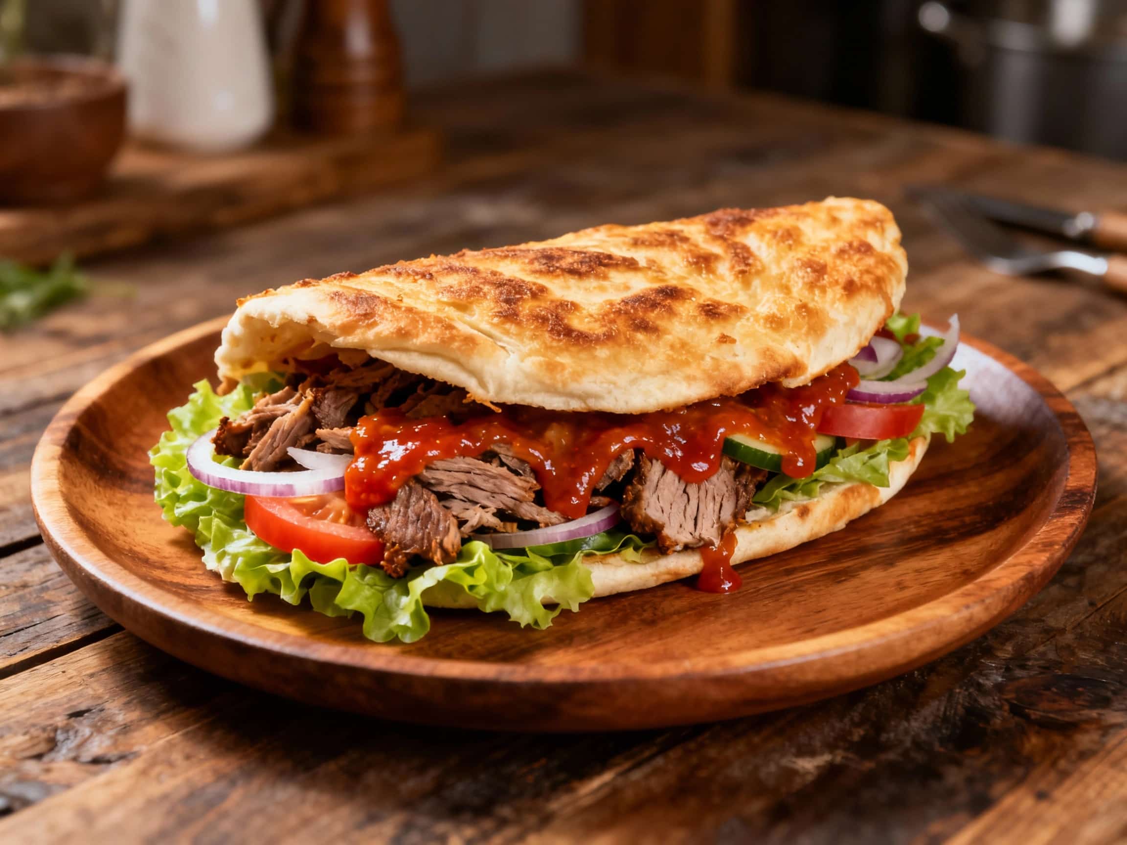 Close-up of Viral Doner Kebab Street food cuisine served on a plate with fresh herbs, warm natural lighting, visible textures, and clean background; descriptive alt text for accessibility and SEO.