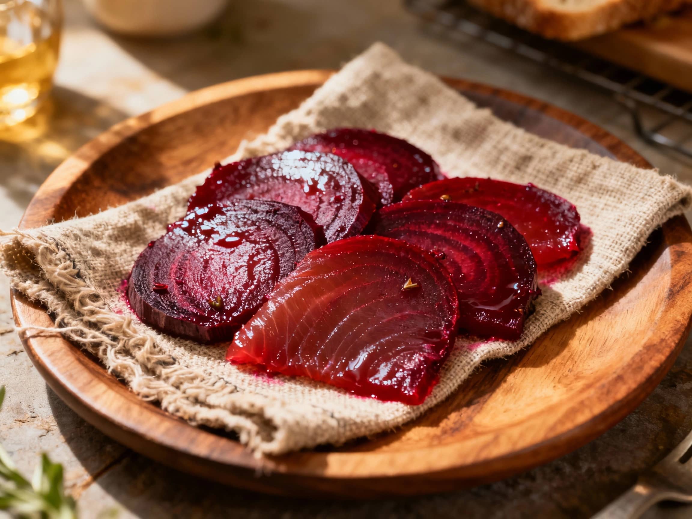 Thin slices of vibrant pink beetroot gravlax, raw and tender, rest on a platter, artfully garnished with fresh dill sprigs and a dusting of black pepper.