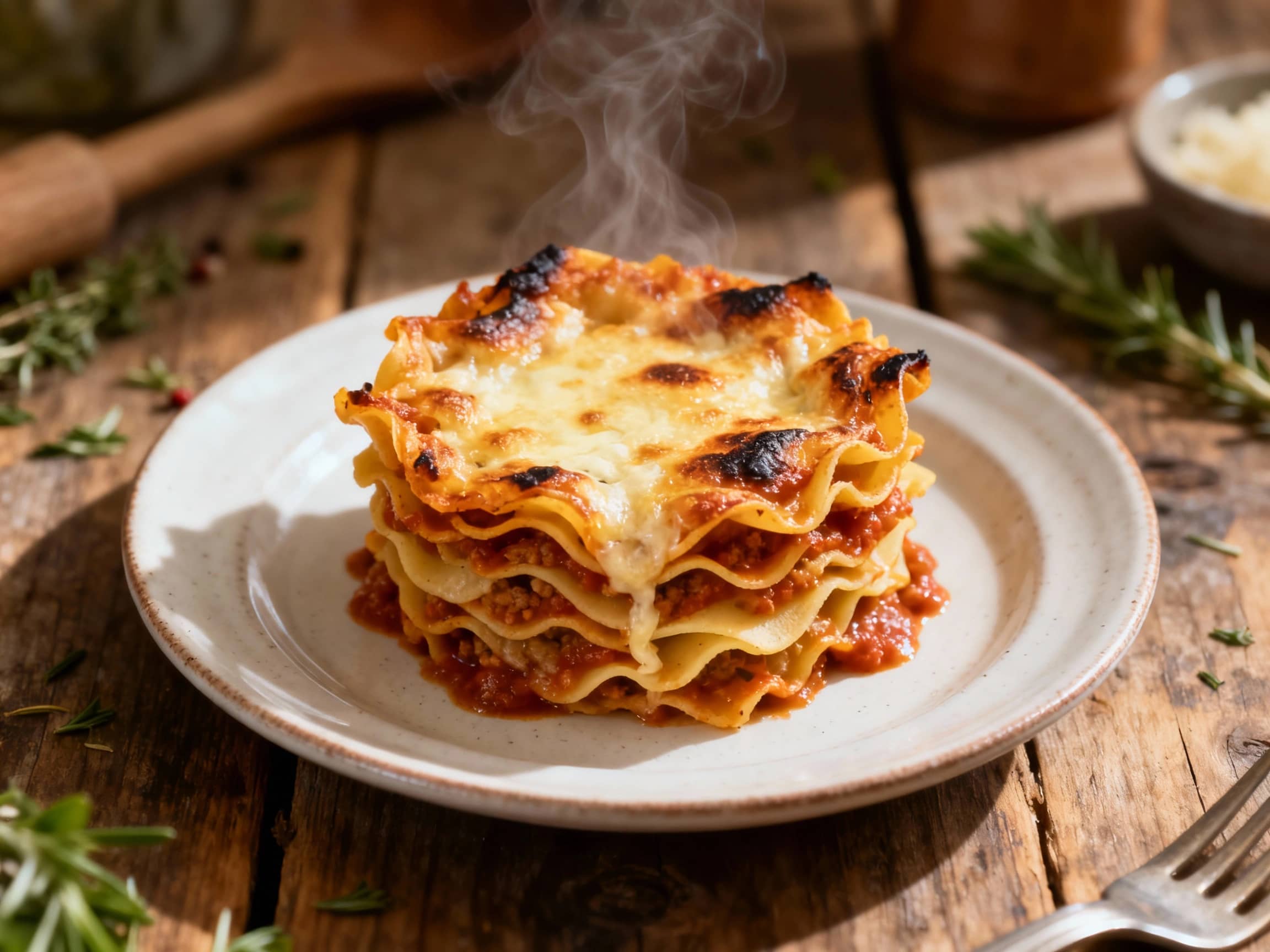 Golden-brown baked lasagna cups sit slightly askew in muffin tins, with melted cheese bubbling around the edges and fresh parsley sprinkled on top, creating a cozy, comforting presentation.