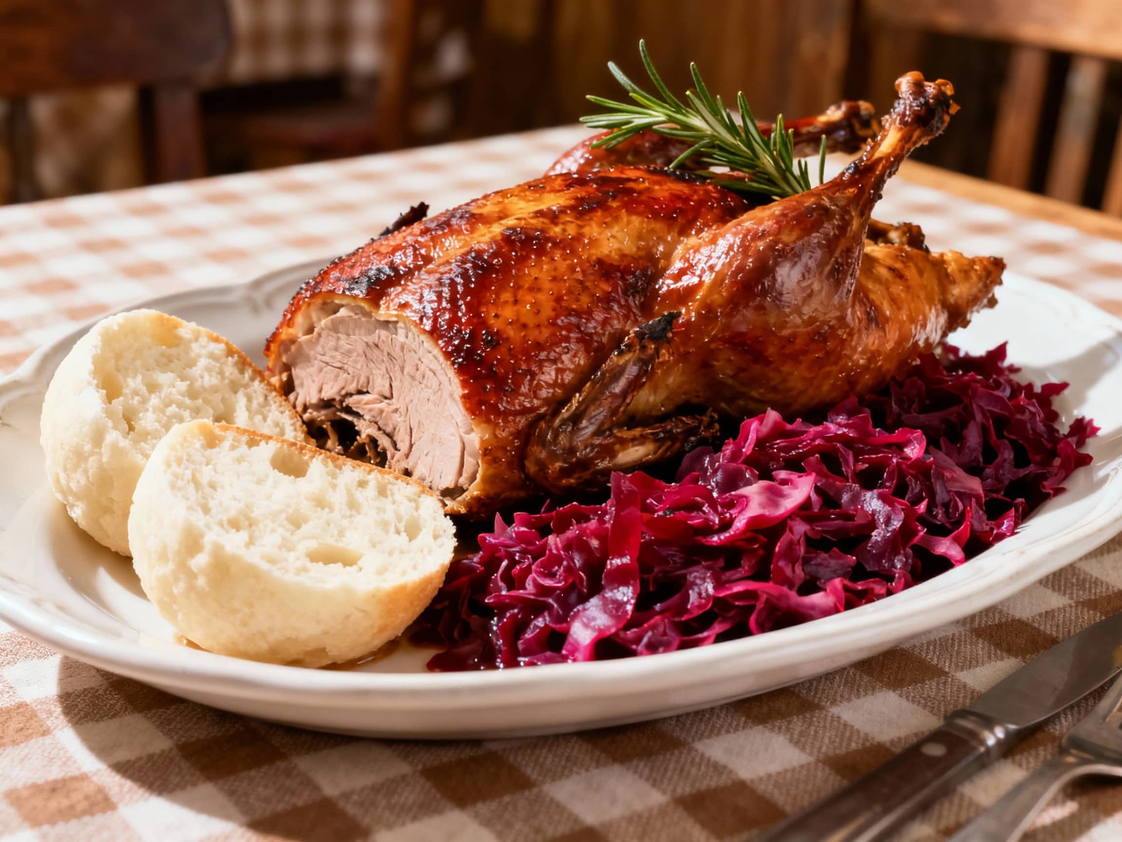 Roast Duck with Dumplings and Cabbage