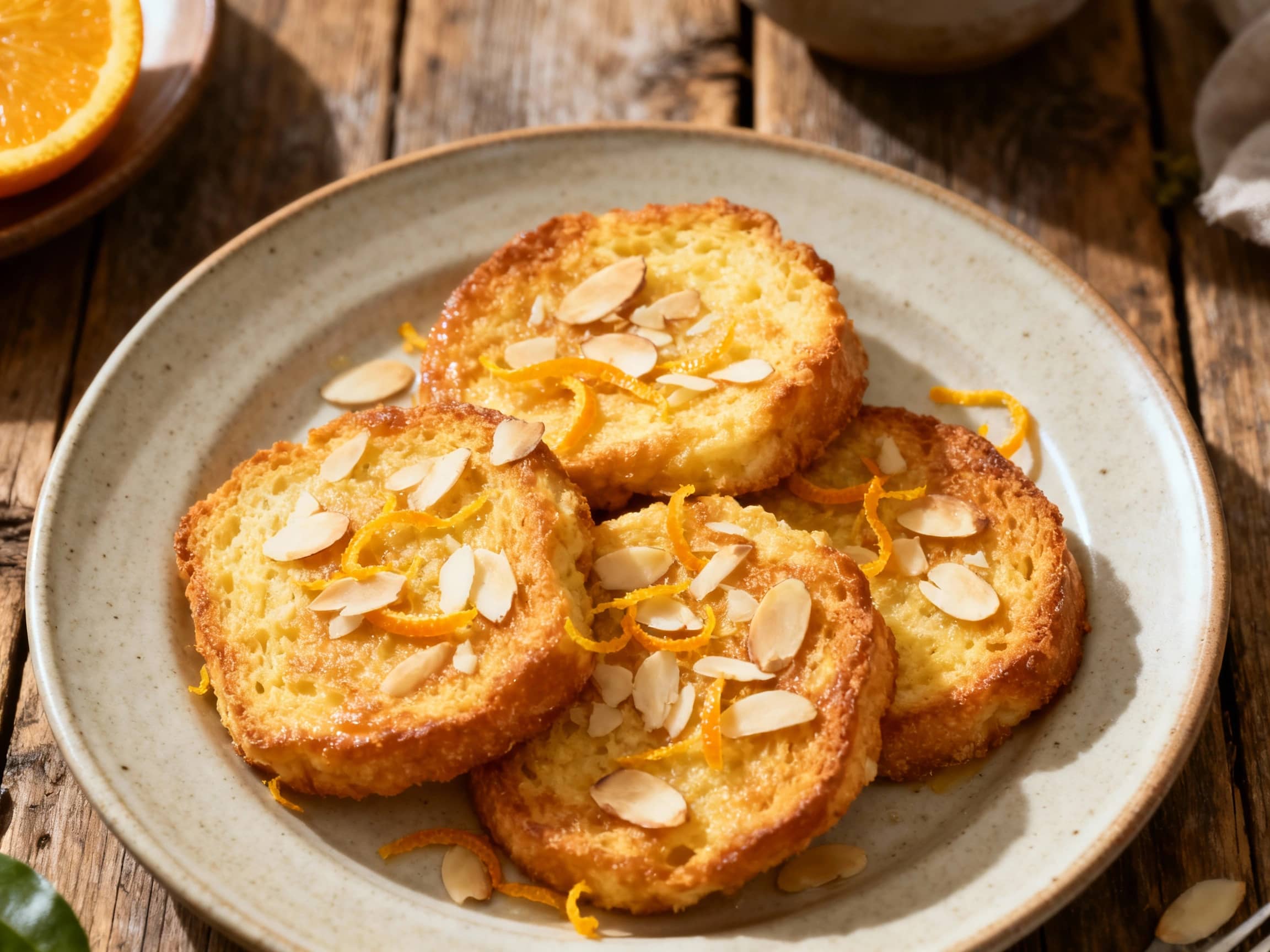 Ghent moppen, or almond orange cookies, are artfully arranged on a white serving platter, lightly dusted with powdered sugar, and bathed in soft, inviting light.