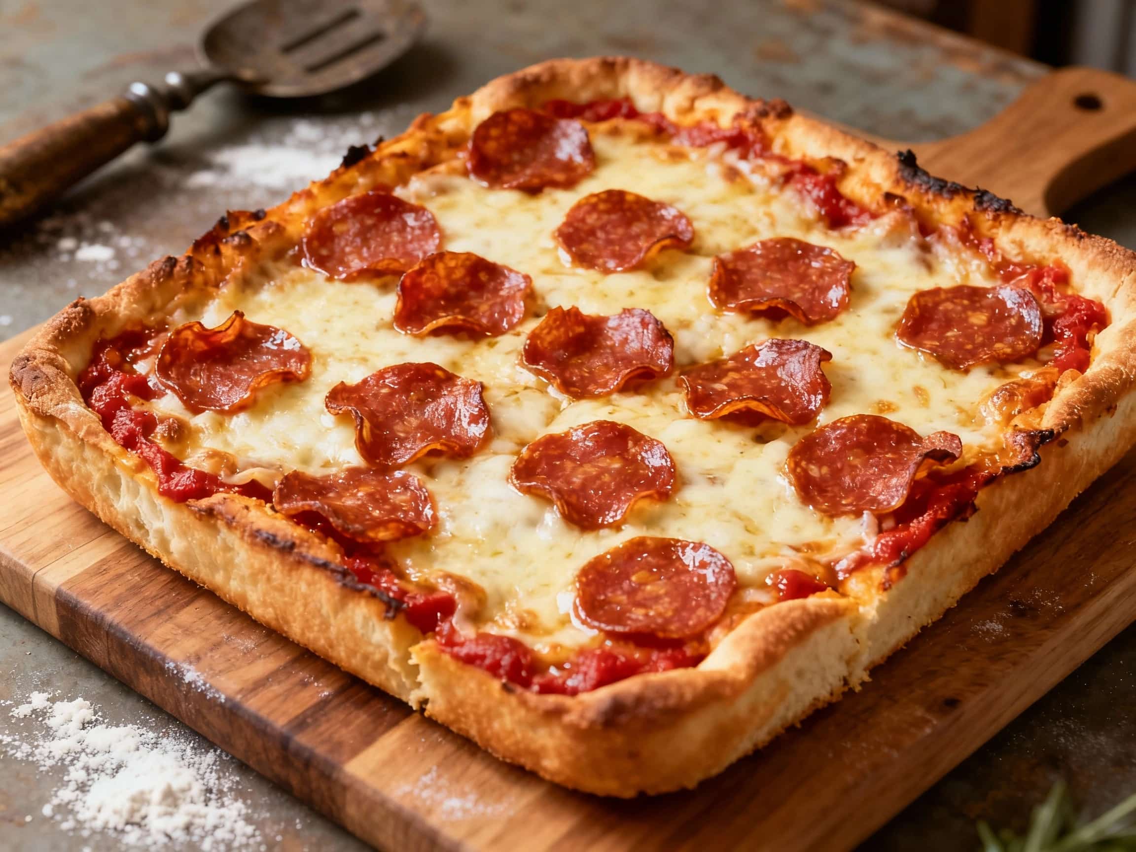 Authentic Detroit-Style Pepperoni Pan Pizza