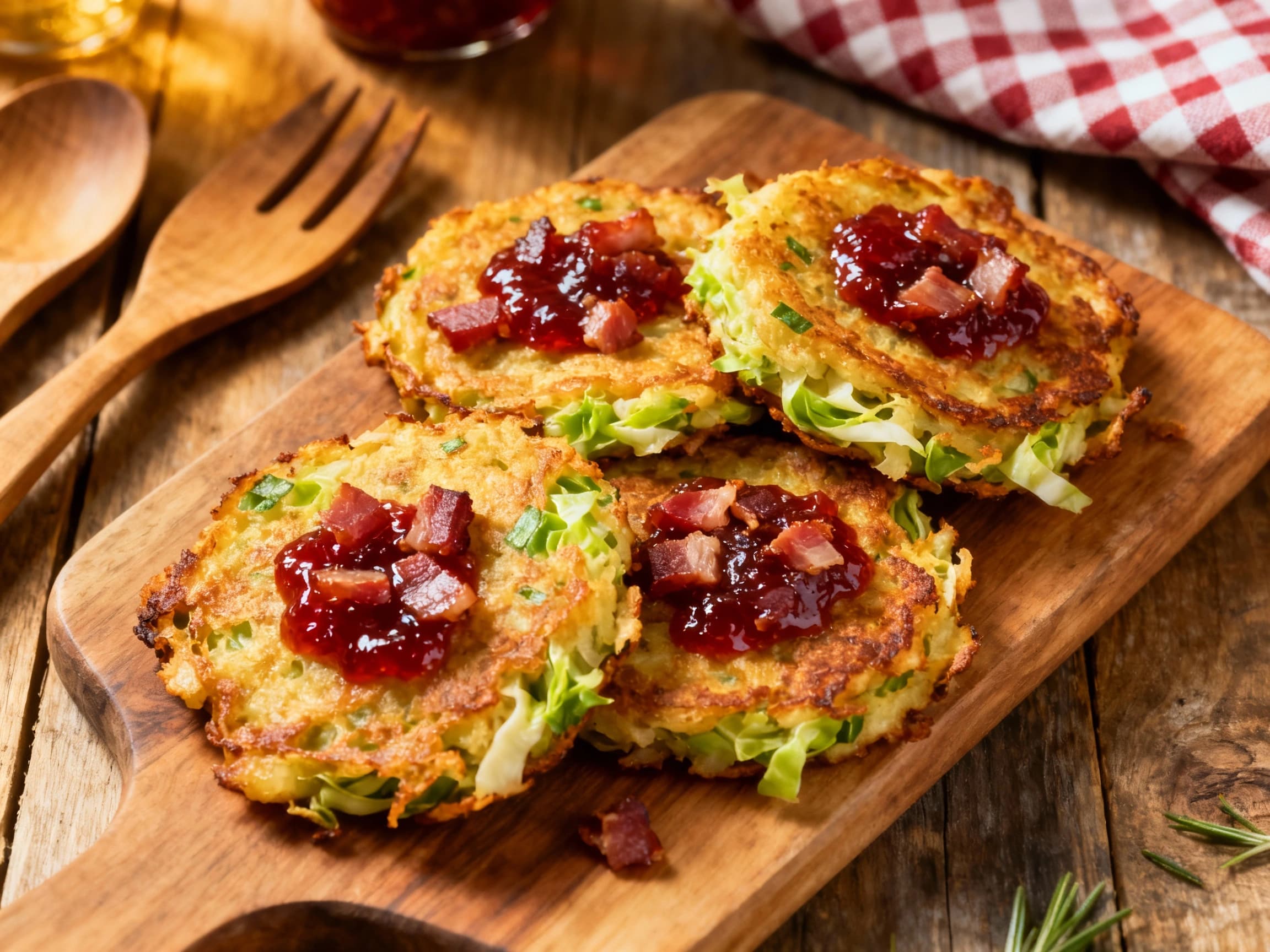 Bubble and Squeak Fritters with Bacon Jam