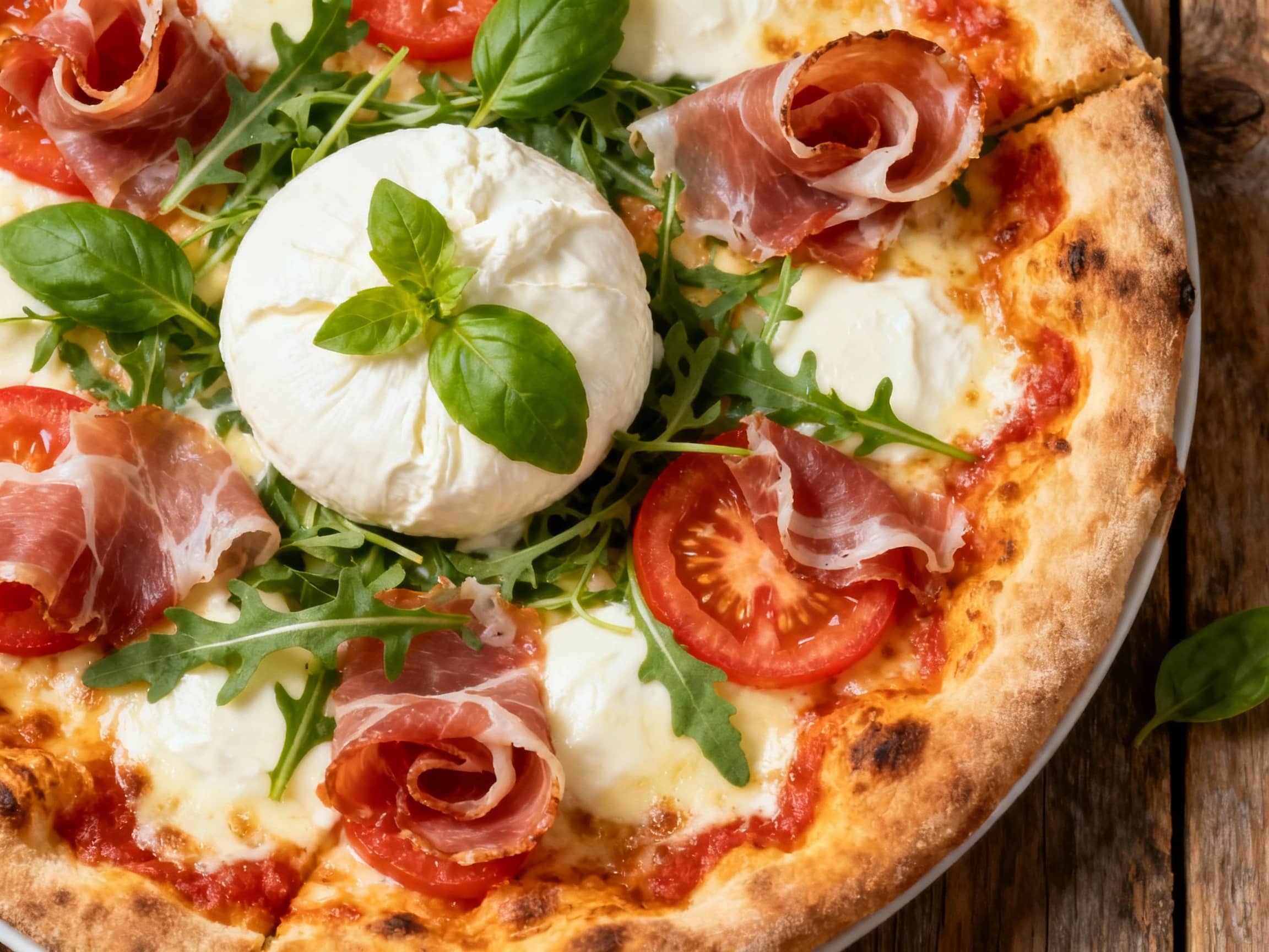 Burrata Margherita Pizza with Prosciutto and Arugula - Image 1