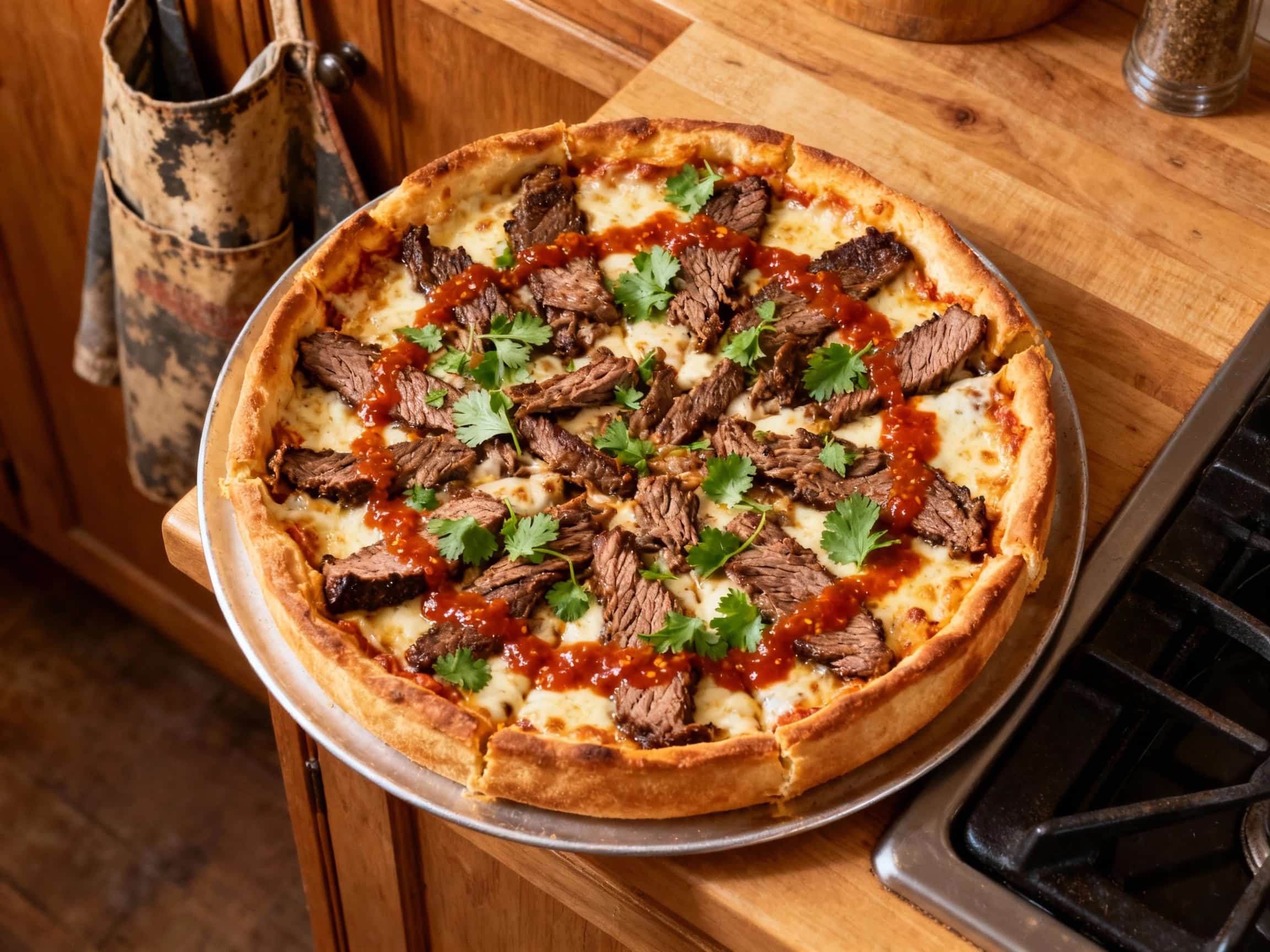 Carne Asada Chicago Deep Dish Pizza