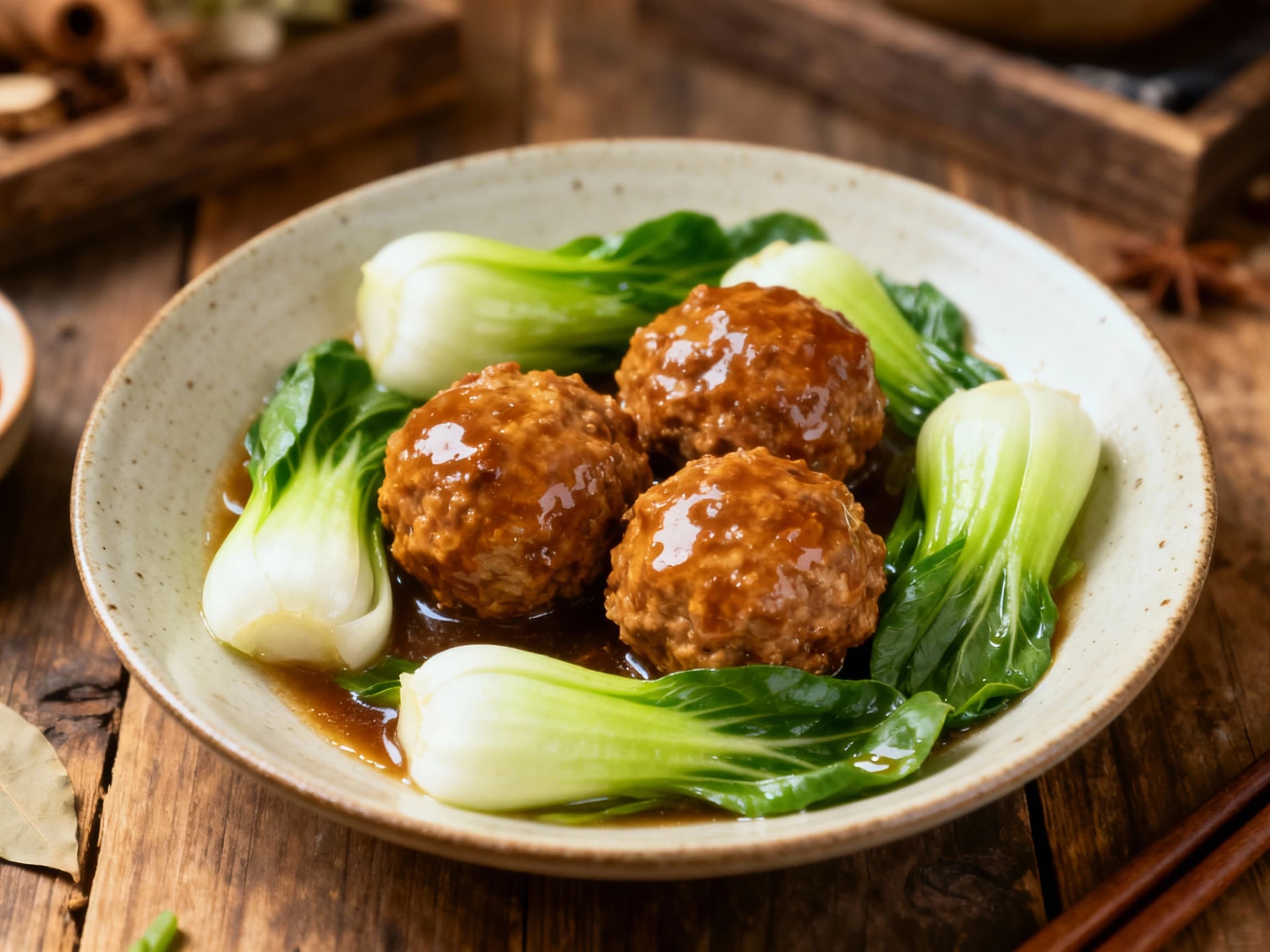 Classic Braised Lion's Head Meatballs with Bok Choy