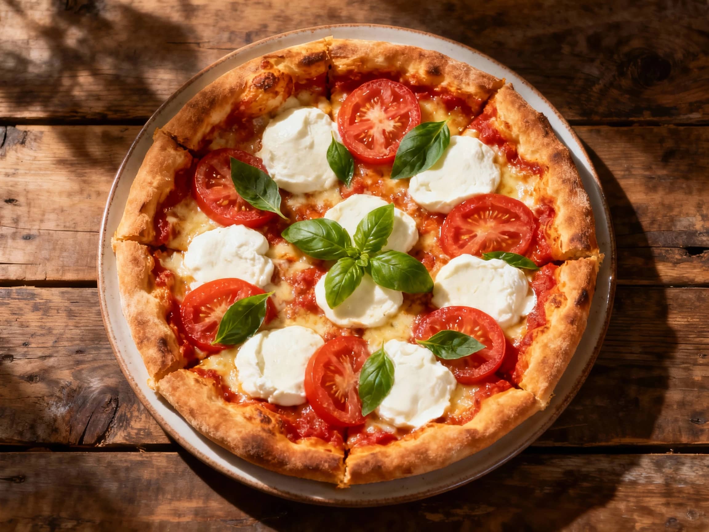 A tempting, thick-crust Sicilian pizza overflows with melted mozzarella, vibrant tomato sauce, and fresh basil, baked to golden perfection and sliced for a satisfying meal.