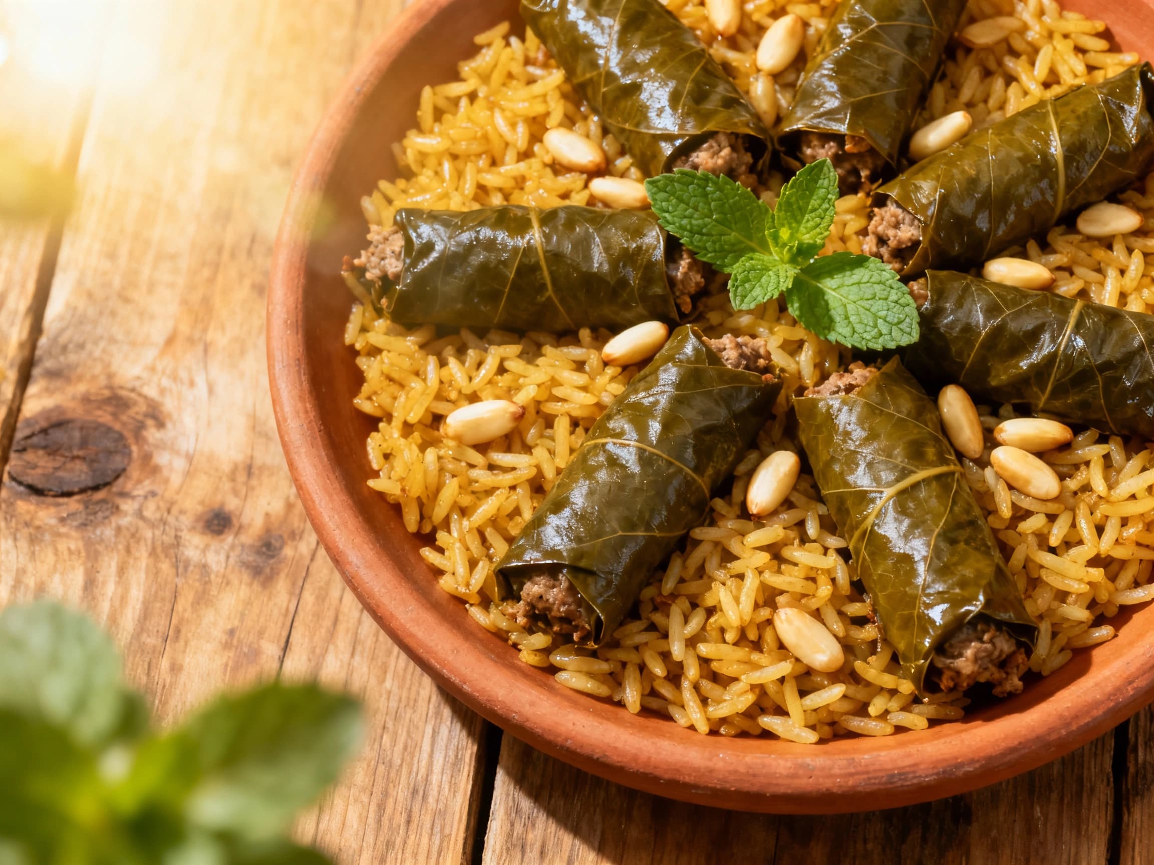 Dolmades with lamb and pine nuts