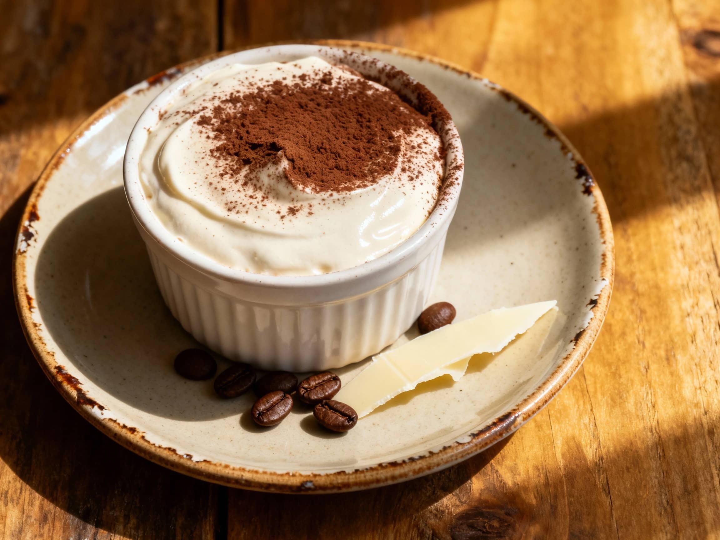 Individual clear cups are filled with luscious, dark espresso mousse, topped with a dollop of whipped cream and delicate chocolate curls.