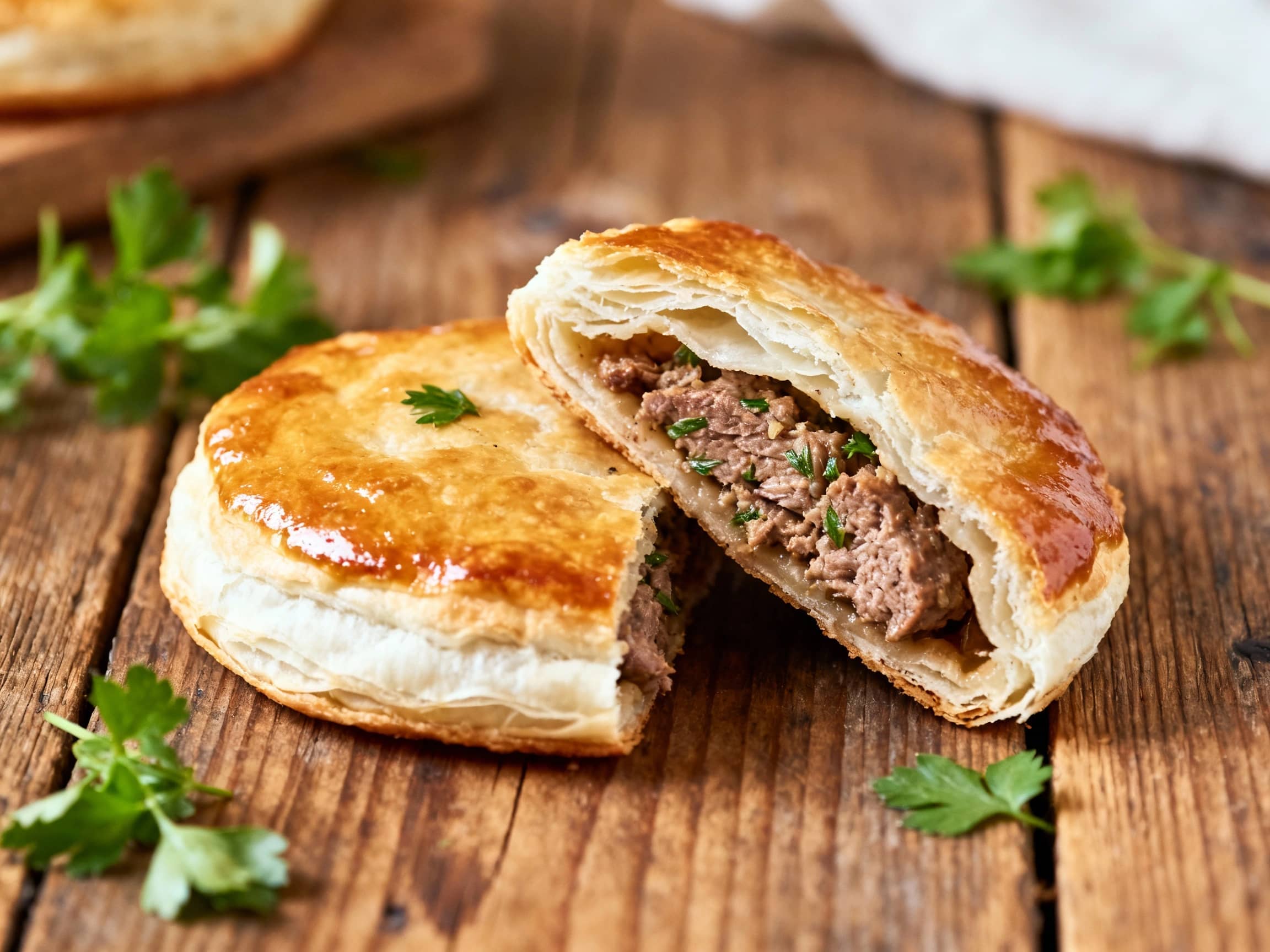 Juicy, savory game meat and pork filling peeks out from perfectly golden-brown steamed buns, lightly dusted with flour and arranged invitingly on a rustic plate.