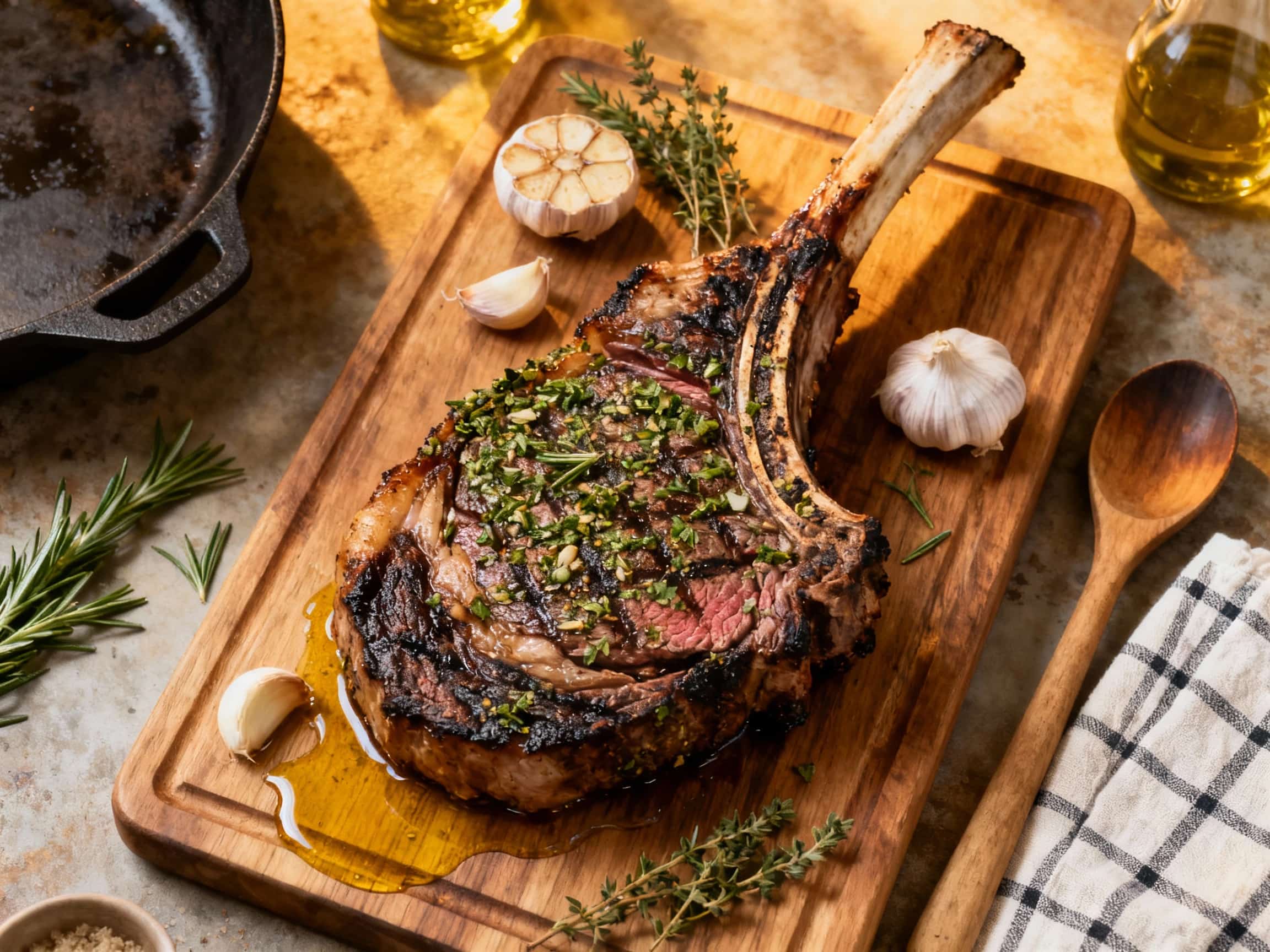Garlic Herb Reverse-Seared Tomahawk Ribeye