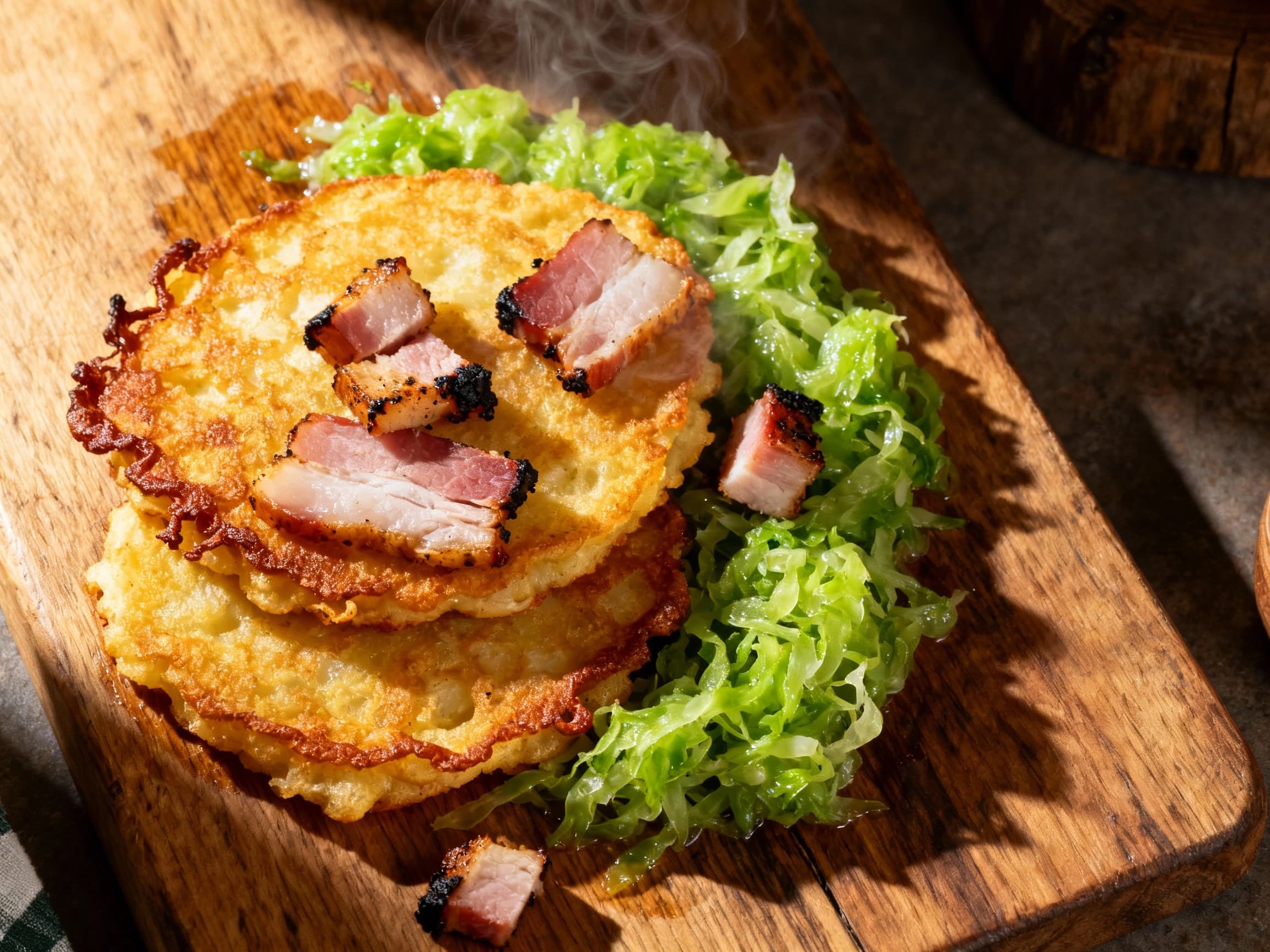 Hearty Reibekuchen with Speck and Sauerkraut