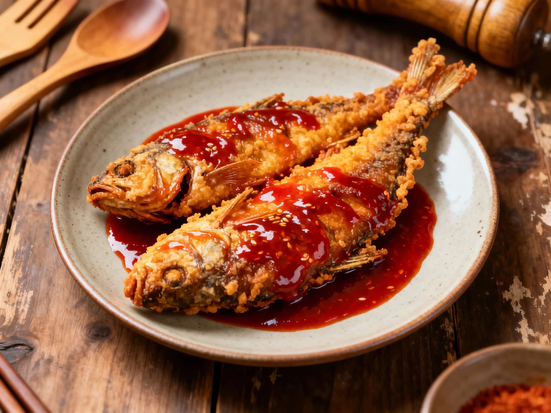Korean Fried Fish with Gochujang Glaze