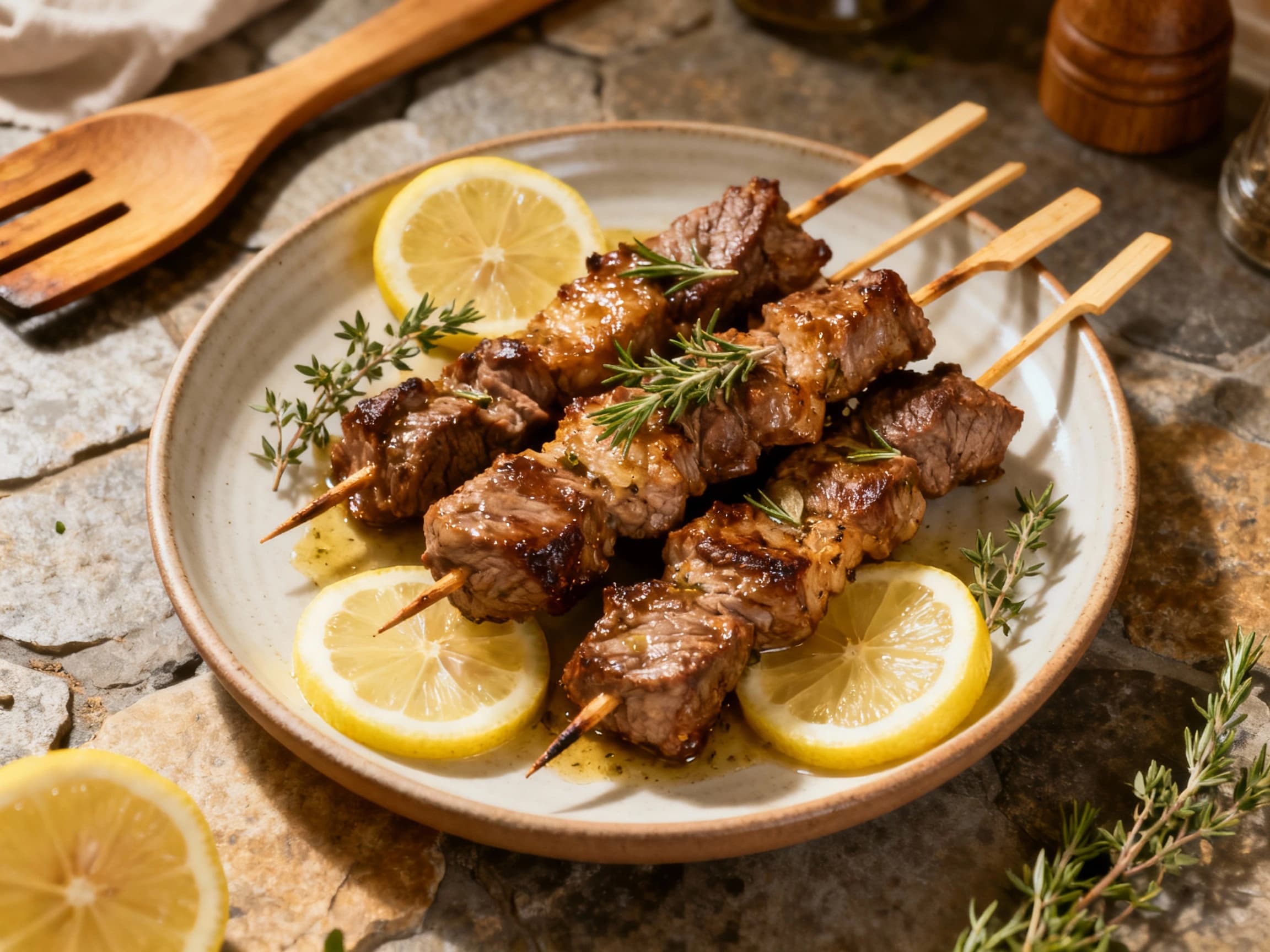 Lamb Charbonnade Skewers with Lemon-Thyme