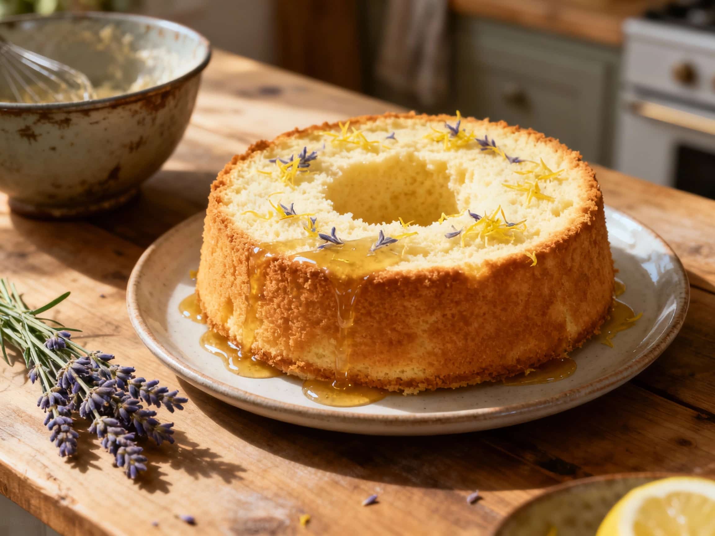 Lavender Honey Chiffon Cake with Lemon Zest