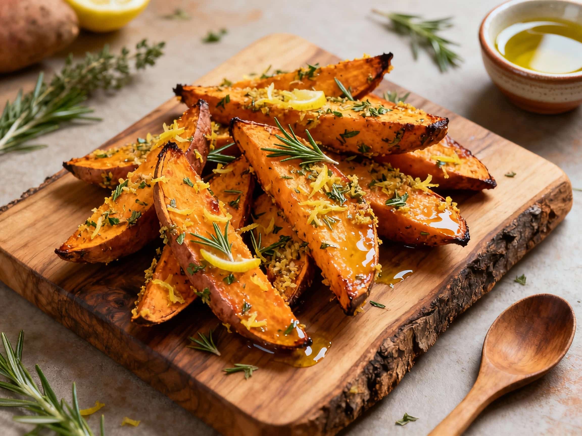 Lemon Herb Crusted Sweet Potato Wedges