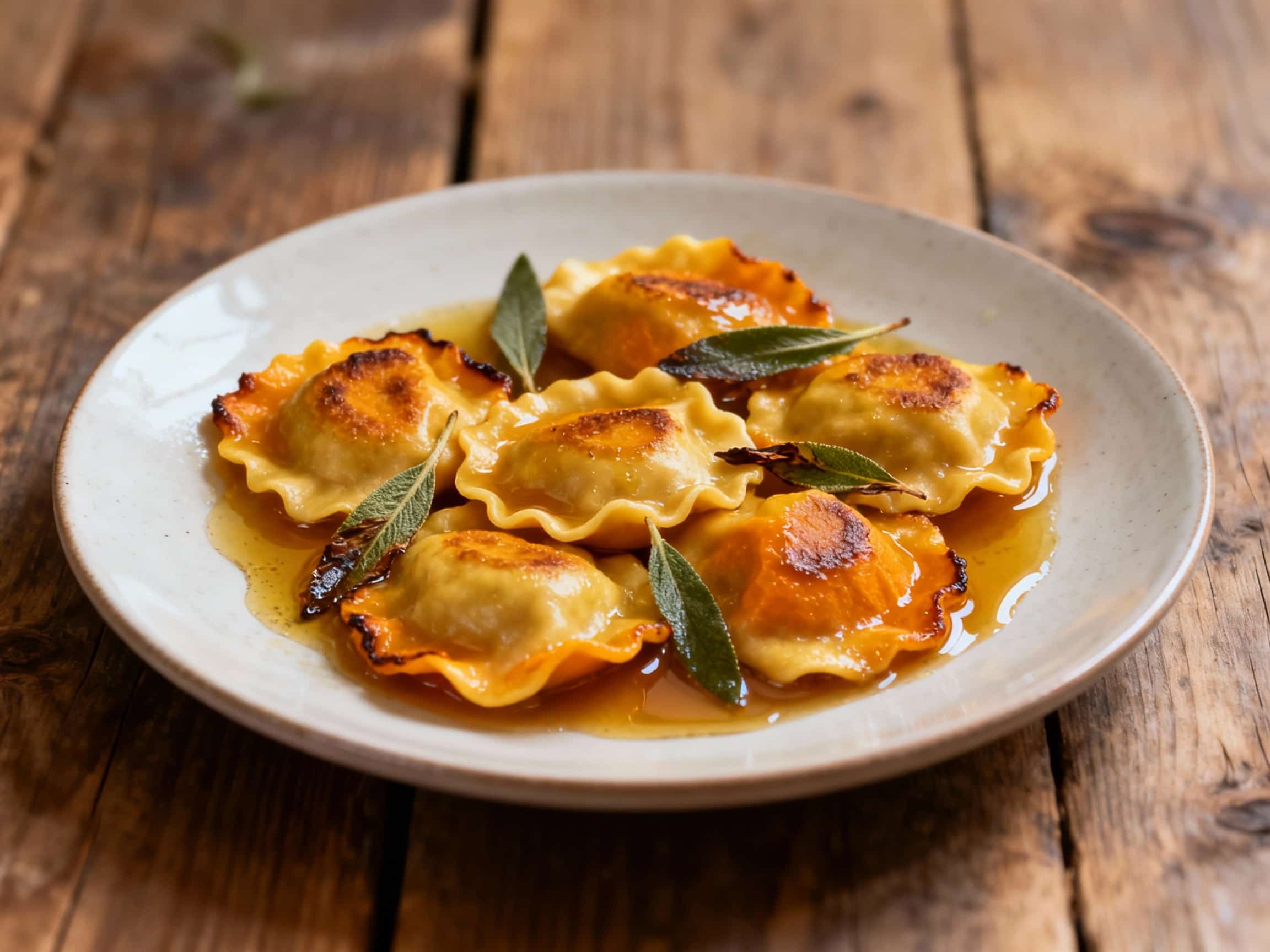 Tender, golden pumpkin sage agnolotti del plin are generously coated in fragrant brown butter and finished with fresh sage leaves for a comforting autumn dish.