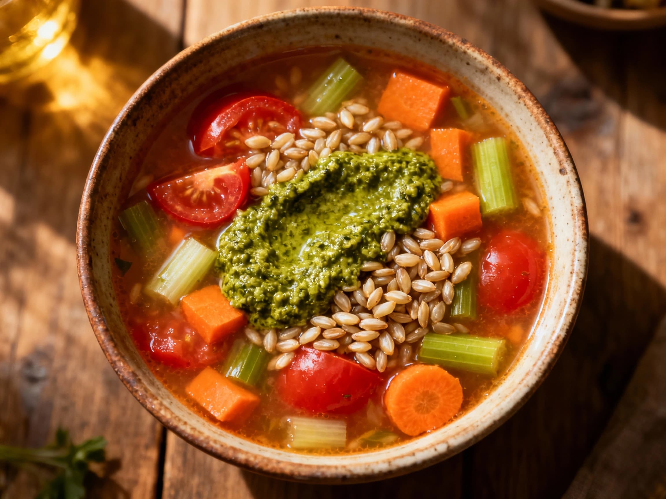 Quick Minestrone with Pesto and Farro