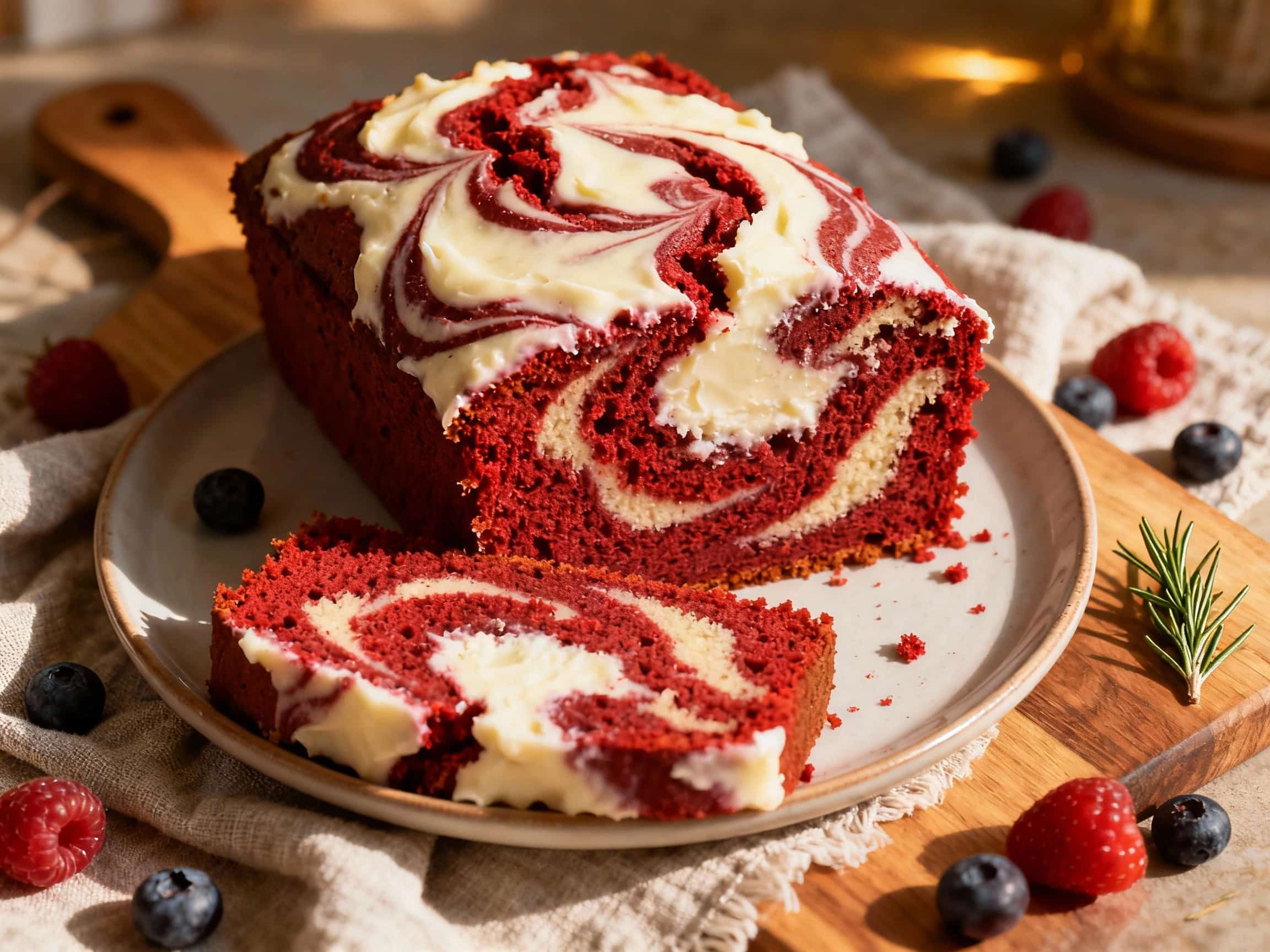 Red Velvet Swirl Cream Cheese Loaf Cake
