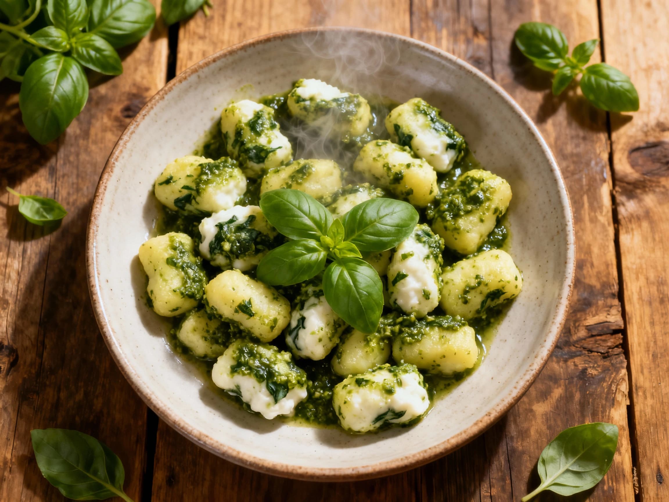 Ricotta and Spinach Gnocchi with Basil Pesto