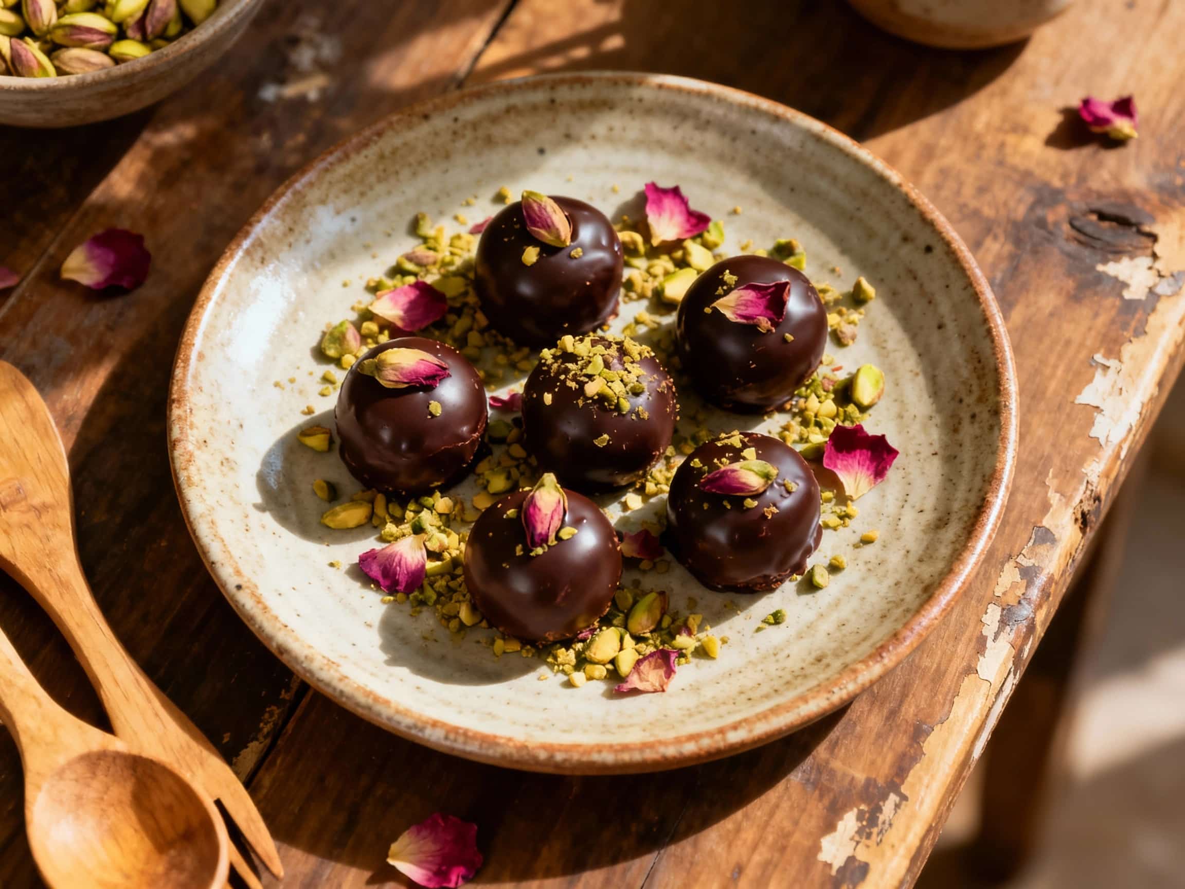 Rose Pistachio Dark Chocolate Truffles