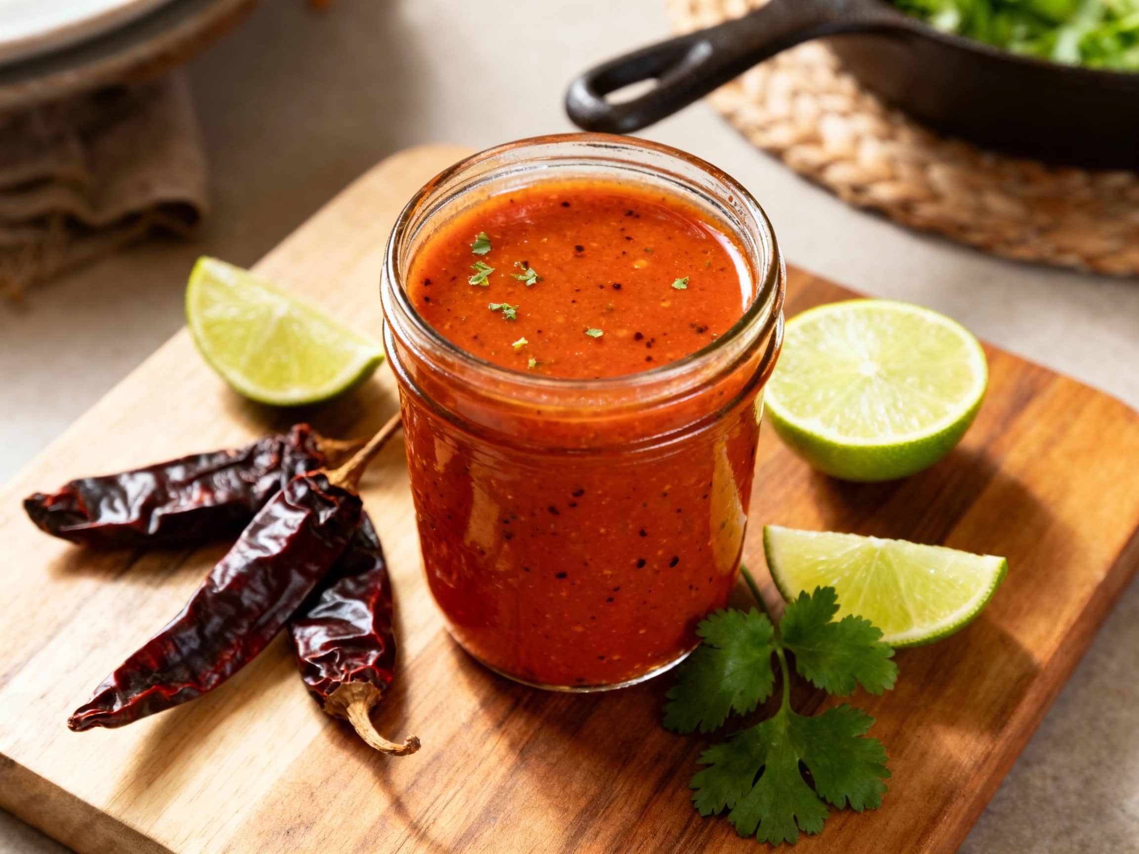 A creamy, pale orange dressing swirls invitingly in a clear glass bowl, topped with a scattering of finely chopped cilantro and a visible hint of smoky chipotle pepper.