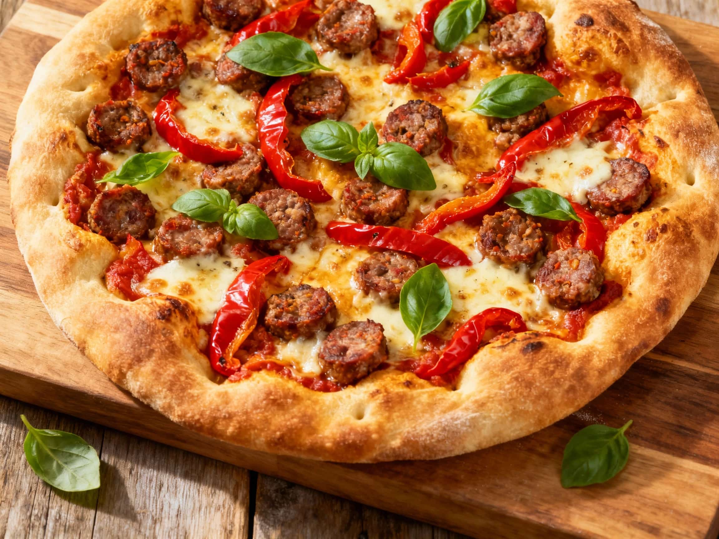 Spicy Sausage and Roast Red Pepper Focaccia Pizza
