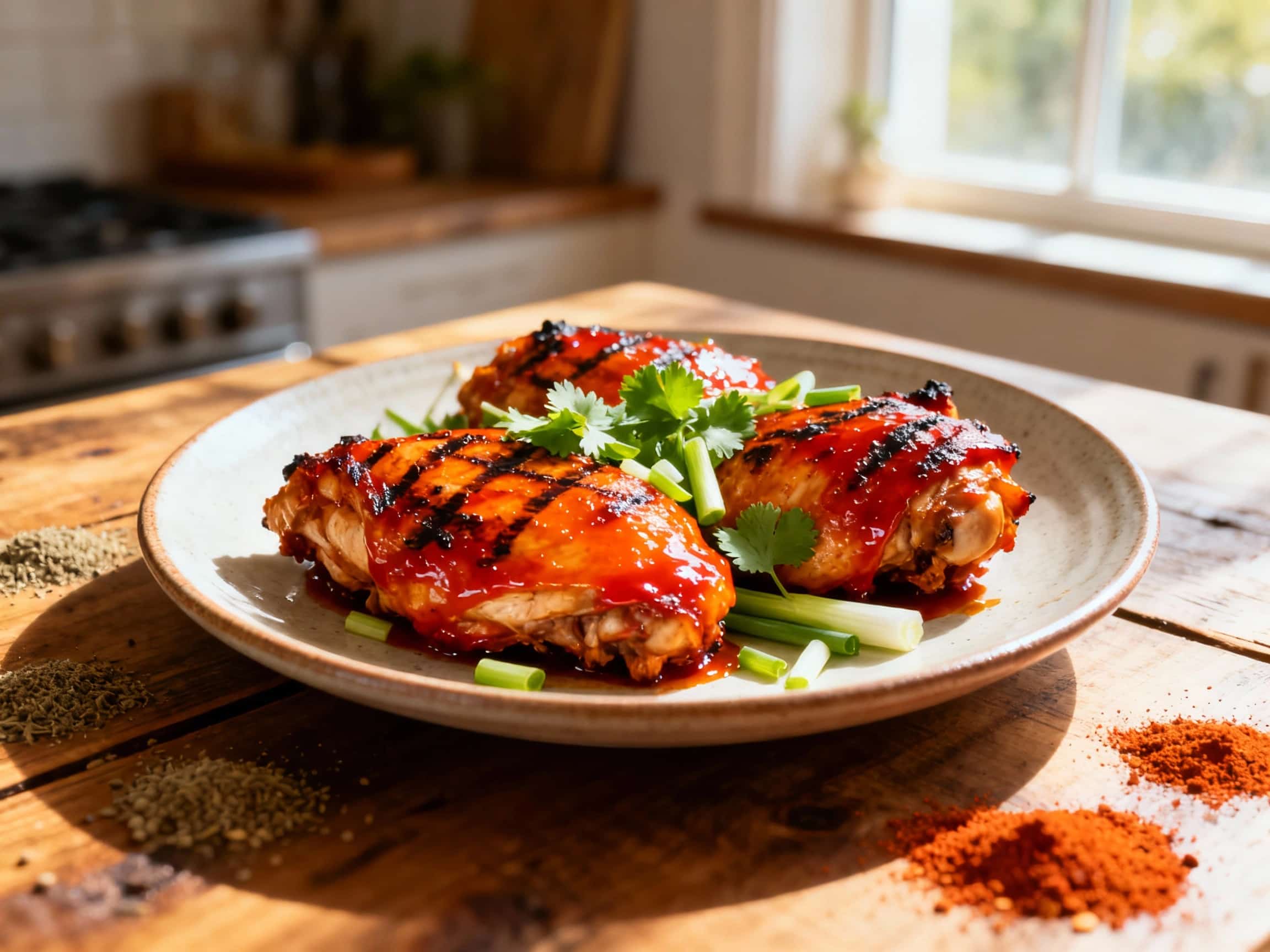 Spicy Sriracha Glazed Grilled Chicken Thighs