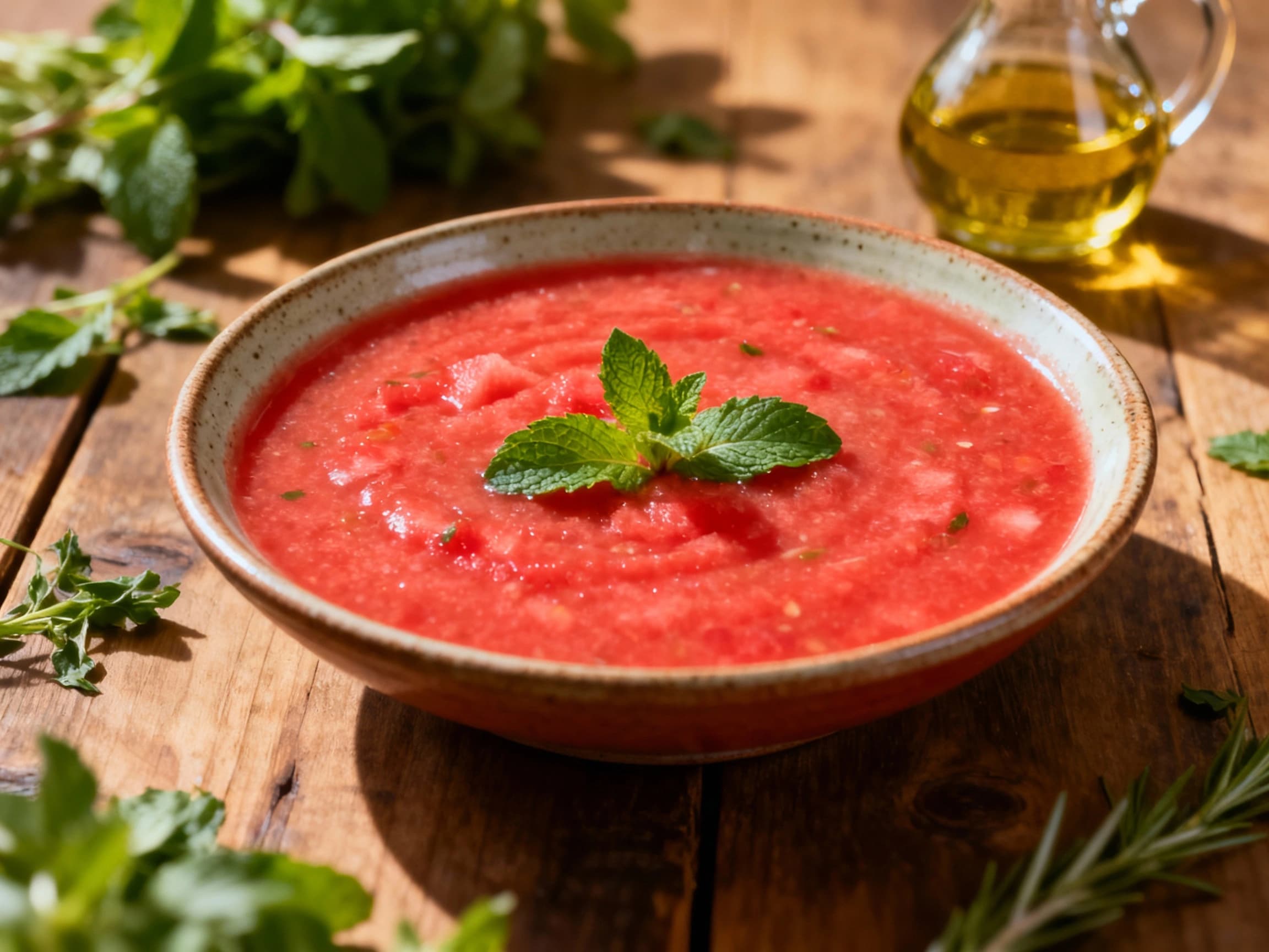 Spicy Watermelon Gazpacho with Mint