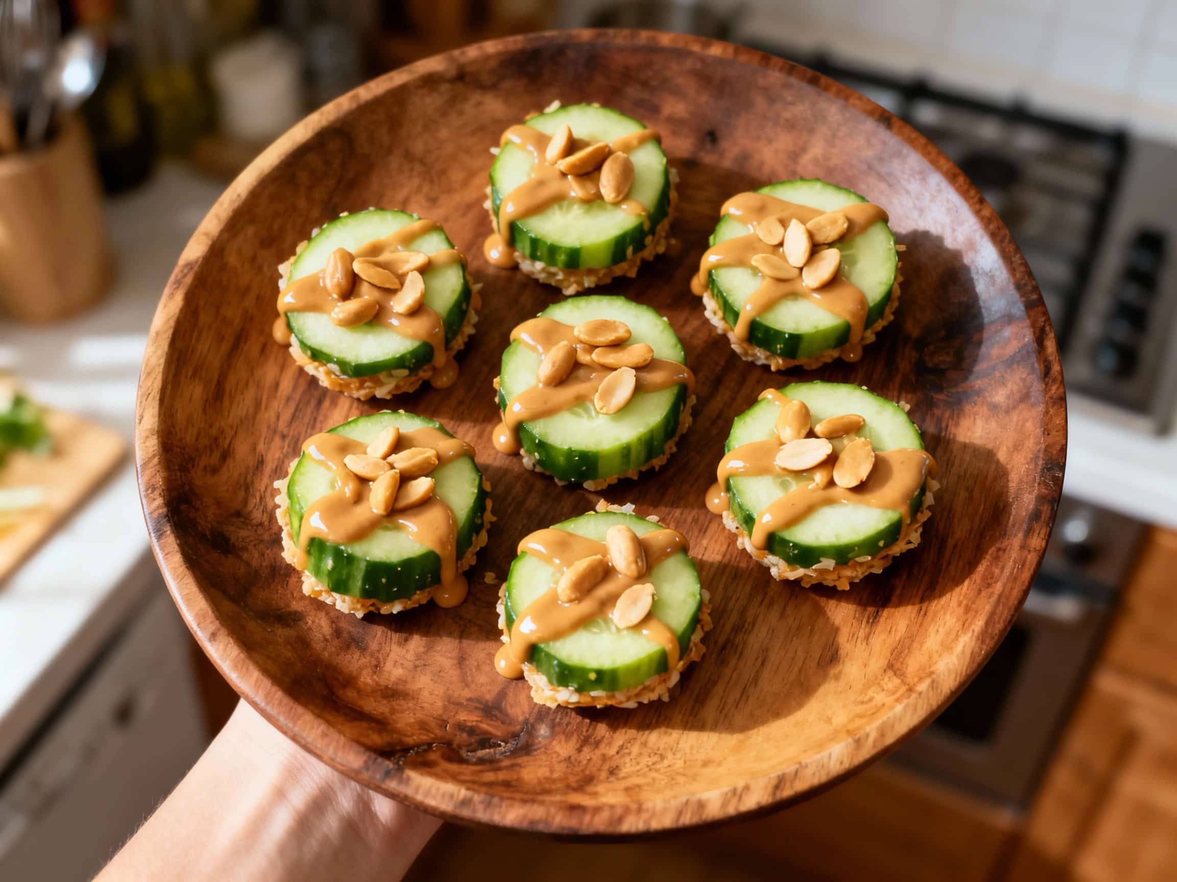Thai-Informed Cucumber Bites with Peanut Drizzle