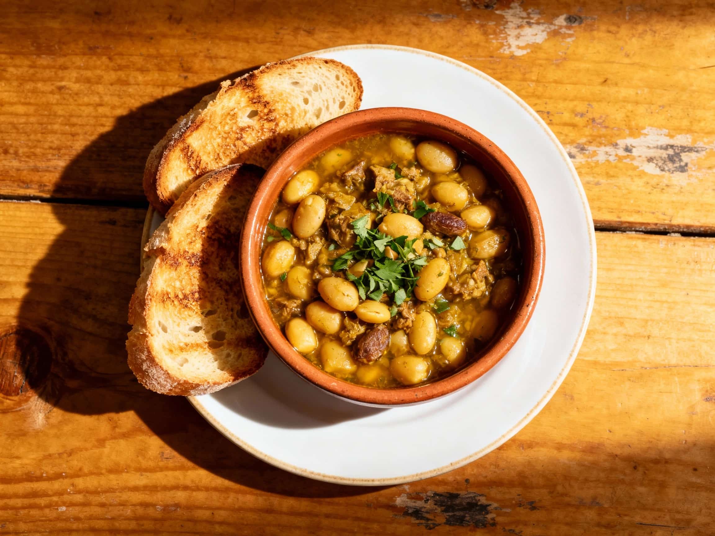 Creamy, vibrant fava bean dip is generously spooned onto a rustic ceramic plate, adorned with a drizzle of olive oil, and served alongside thick slices of golden-brown toasted Maltese bread, ready for dipping.