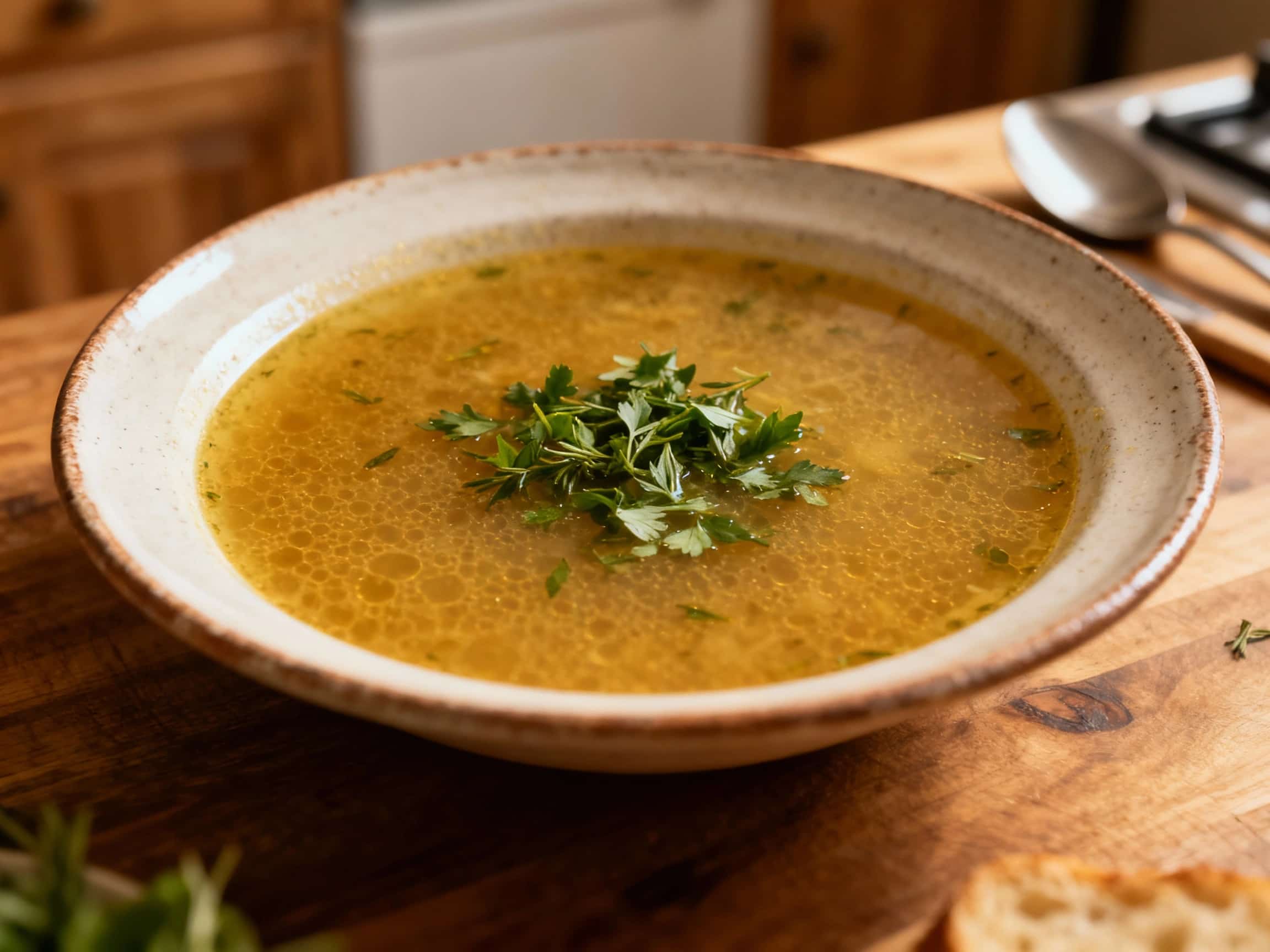 A rustic bowl of steaming tomato soup, rich with herbs and garnished with a drizzle of olive oil, offers a comforting and flavorful meal.