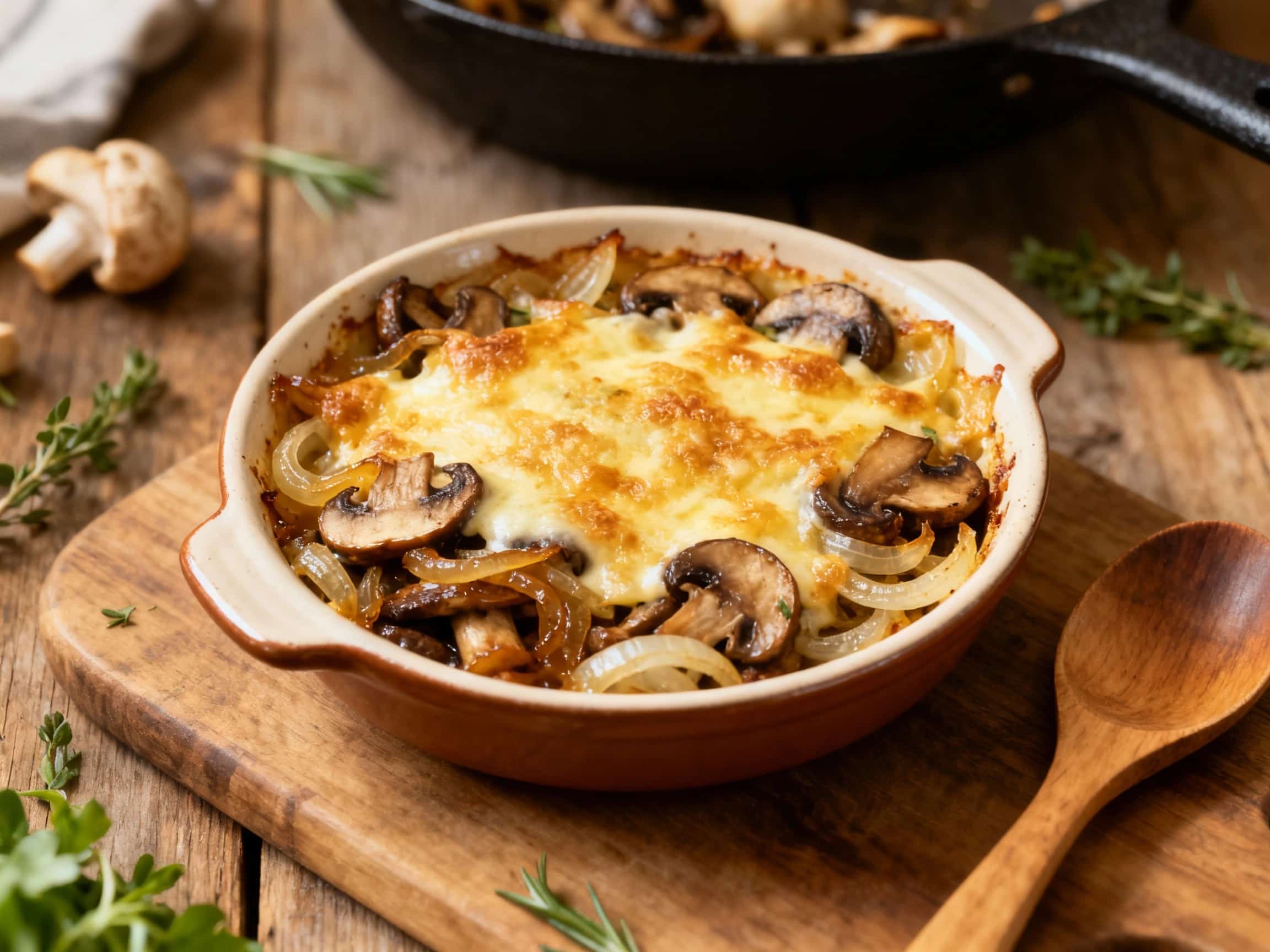 Vegetarian Mushroom & Onion Gratinée