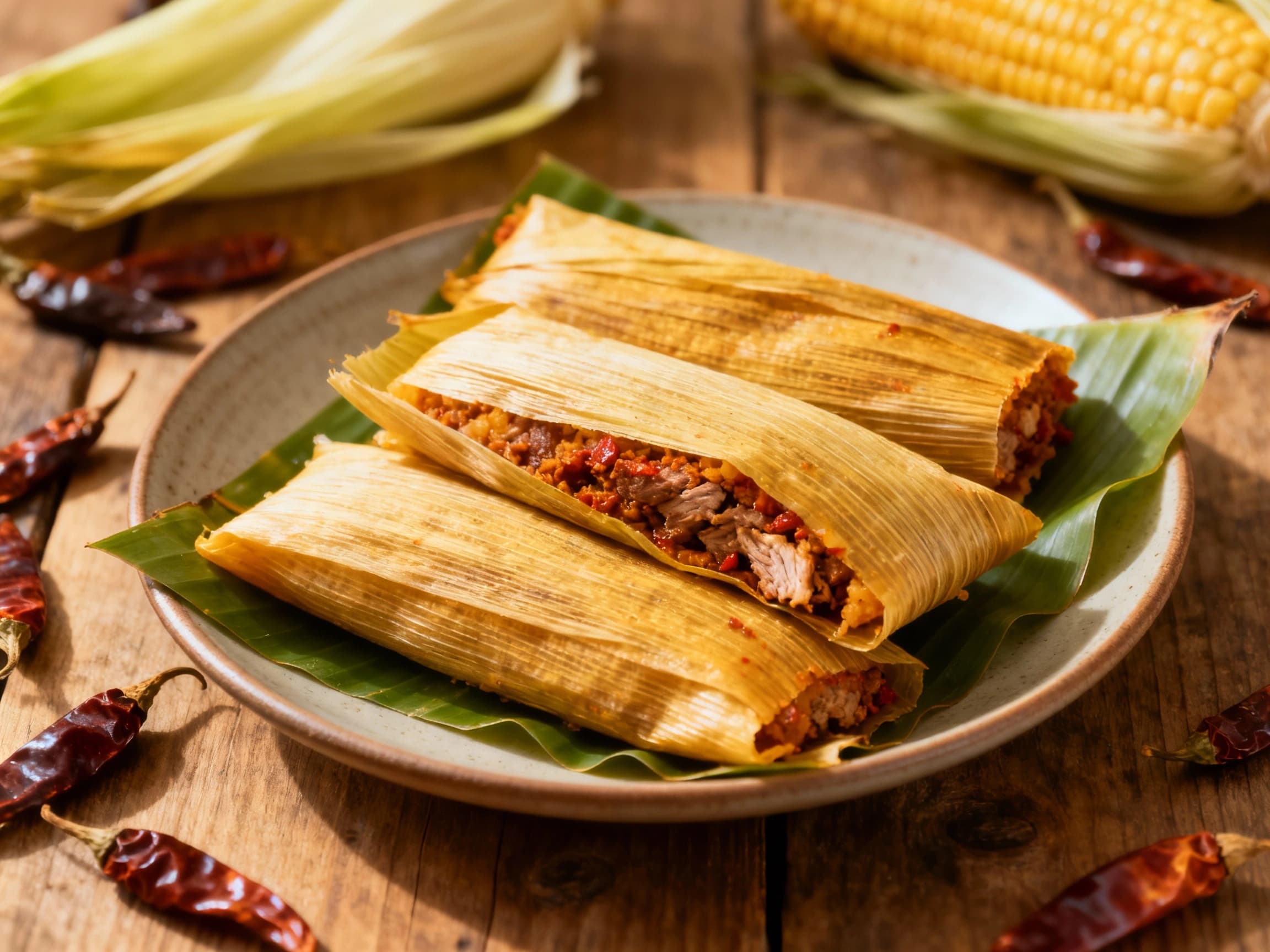 Spicy Pork Tamales in Banana Leaves - Image 1