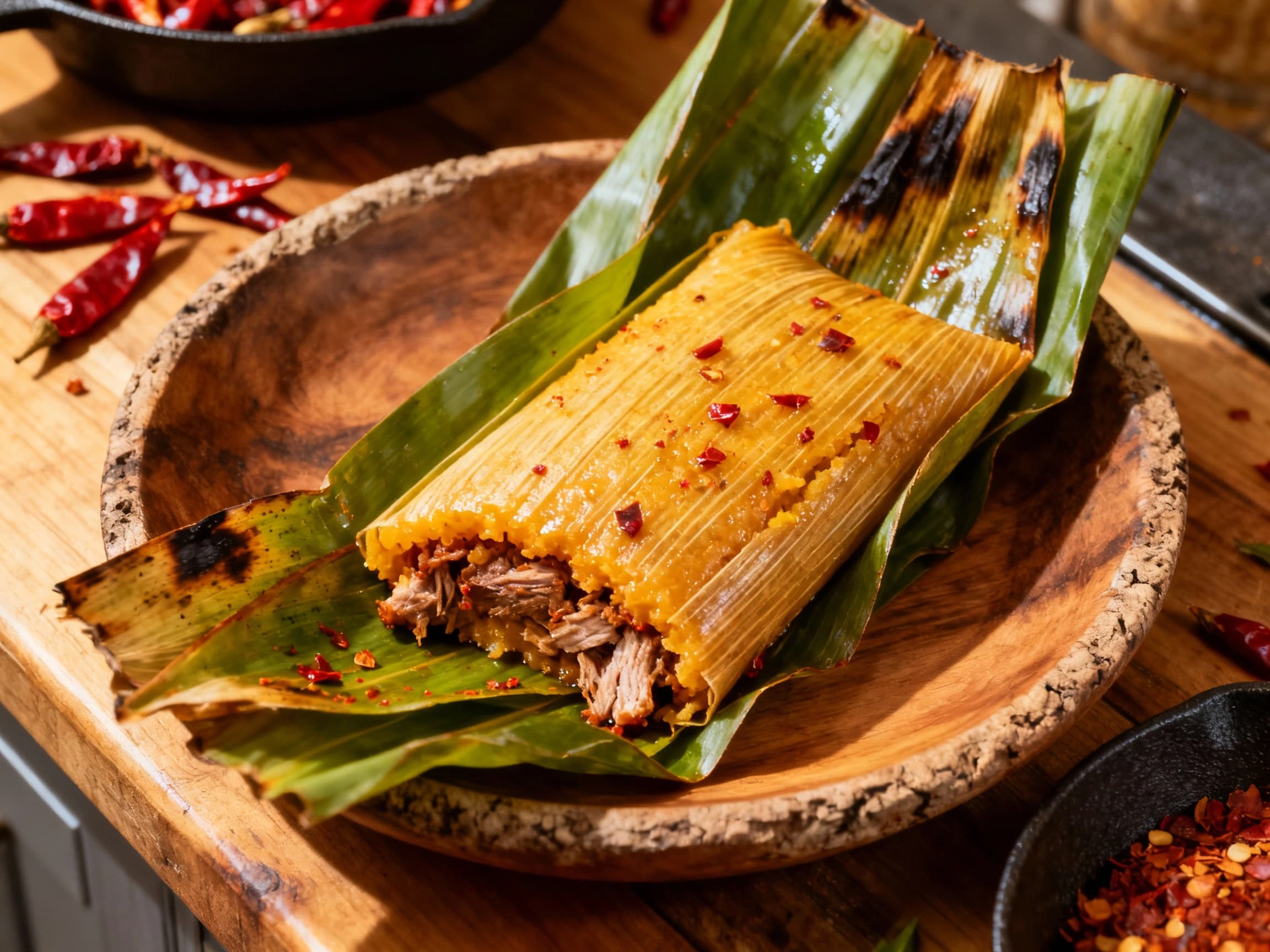 Spicy Pork Tamales in Banana Leaves - Image 4