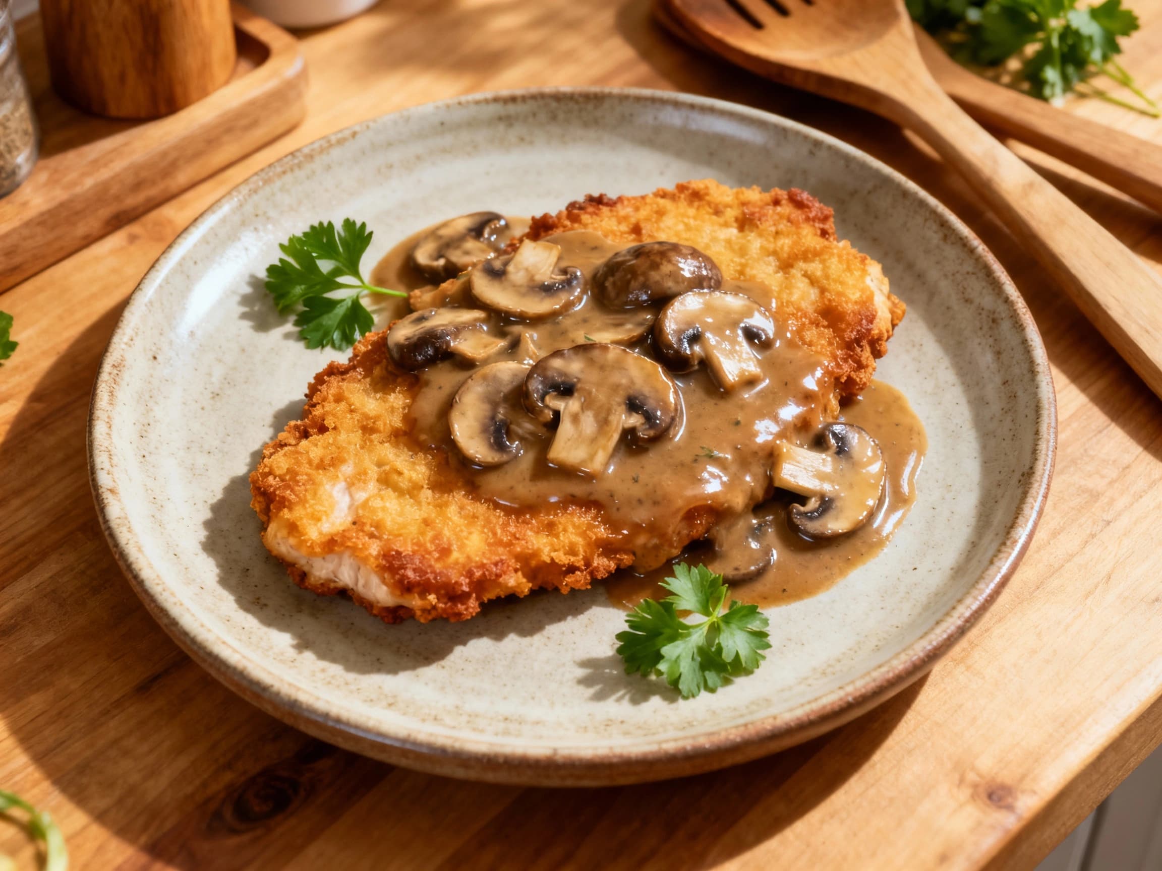 Pork Schnitzel with Mushroom Gravy - Image 1