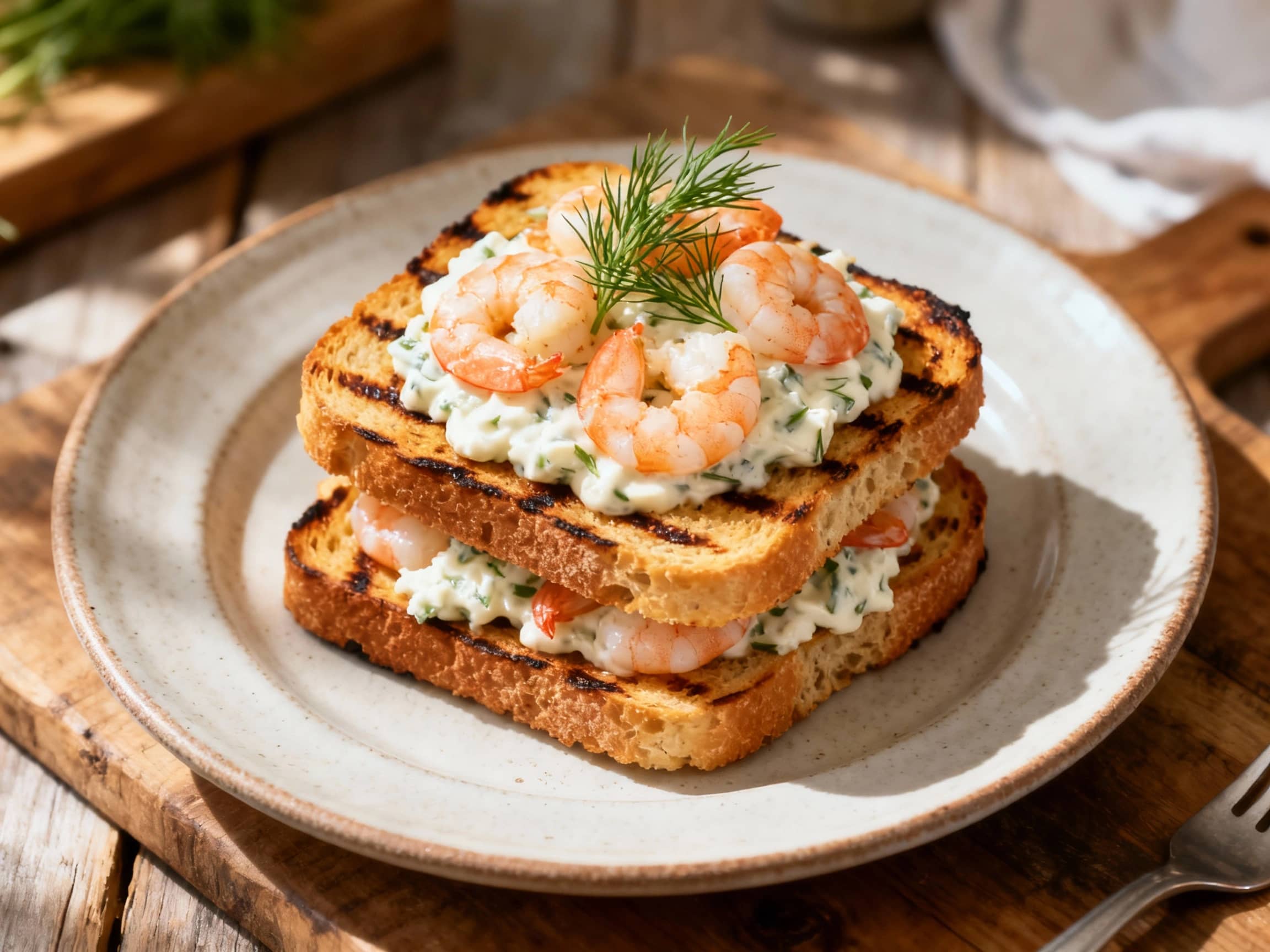 Grilled Sourdough Skagen Stack