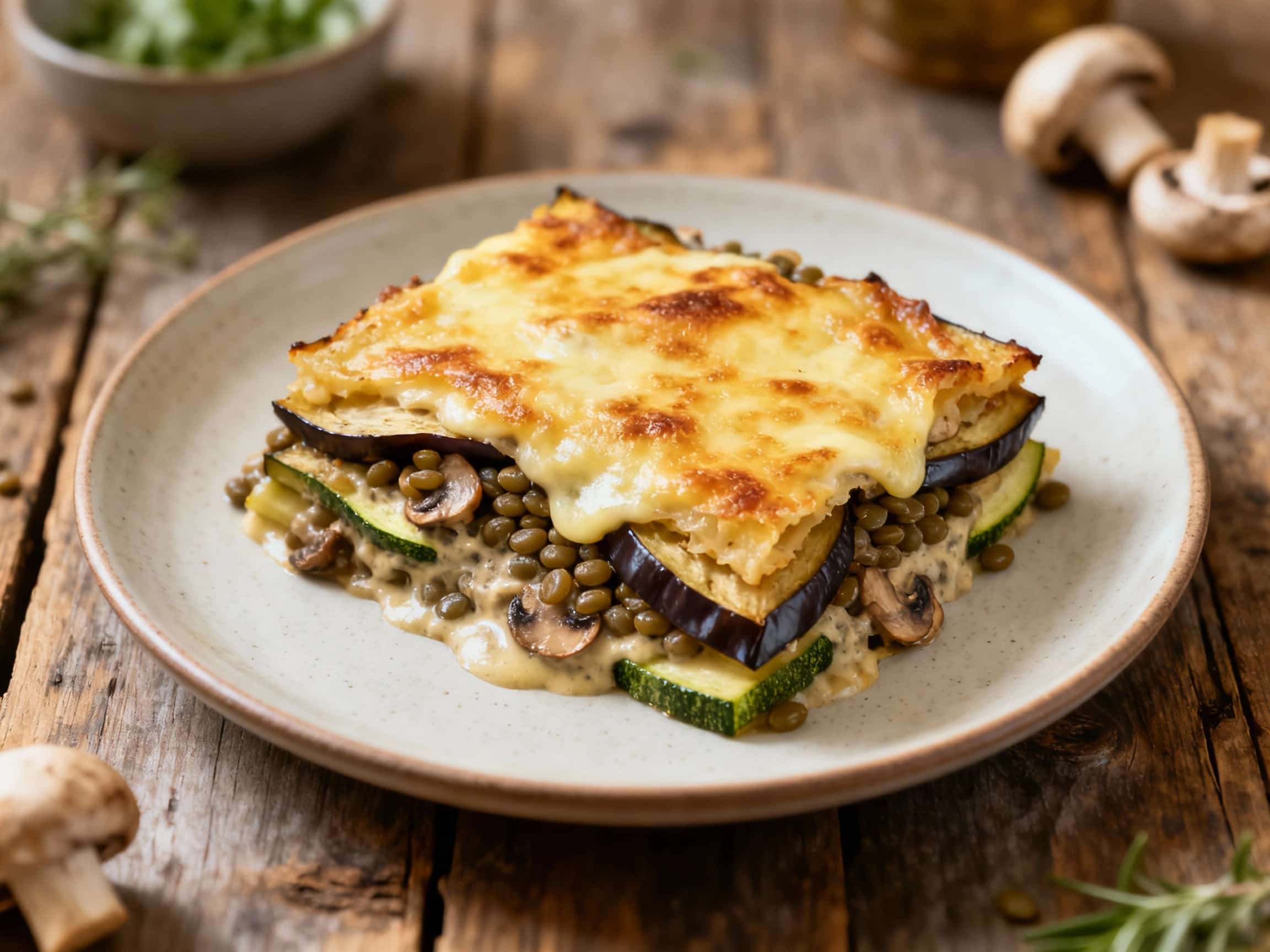 Vegetarian Moussaka with Lentils and Mushrooms