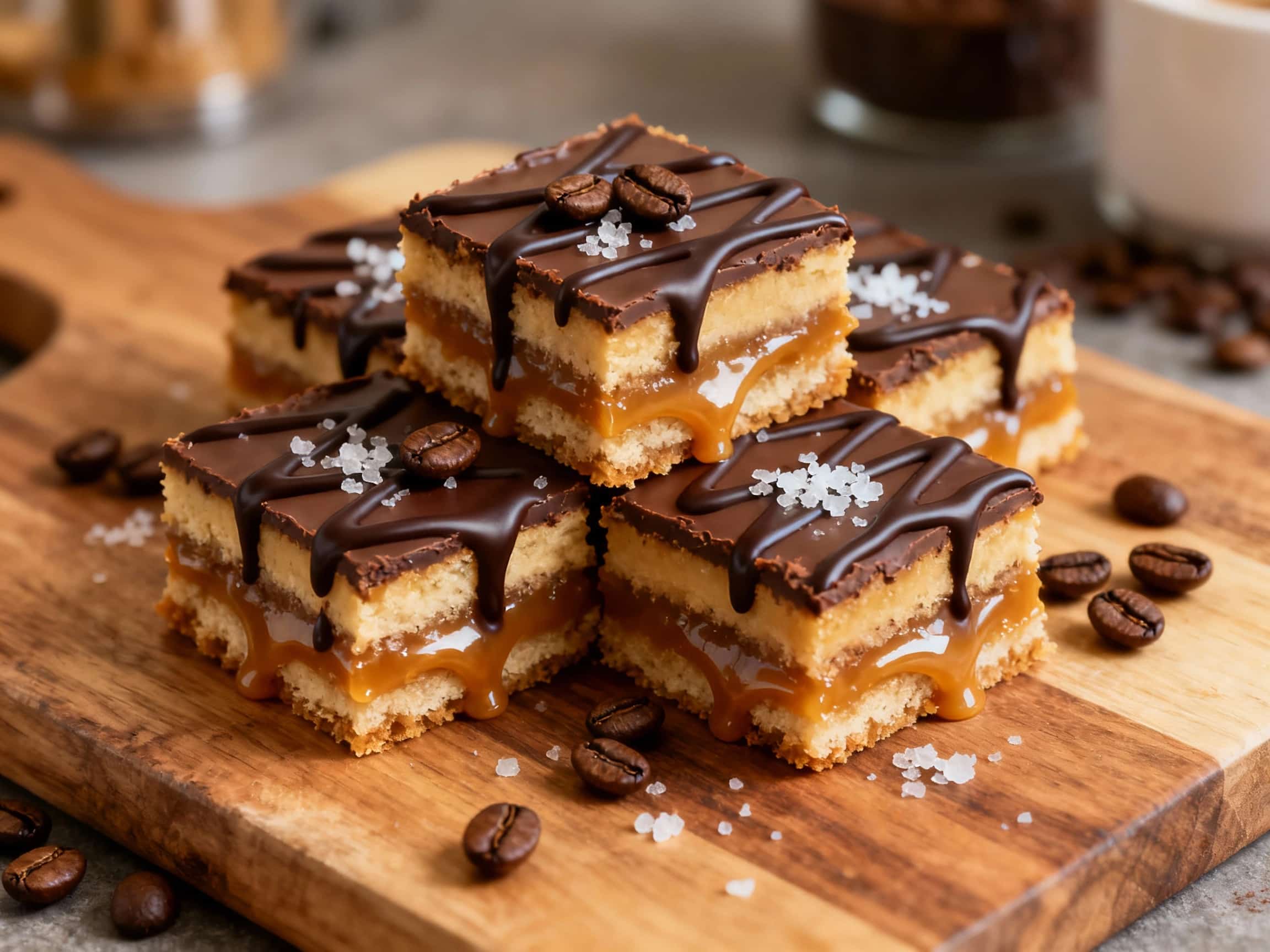 Espresso Caramel Squares with Dark Chocolate Drizzle
