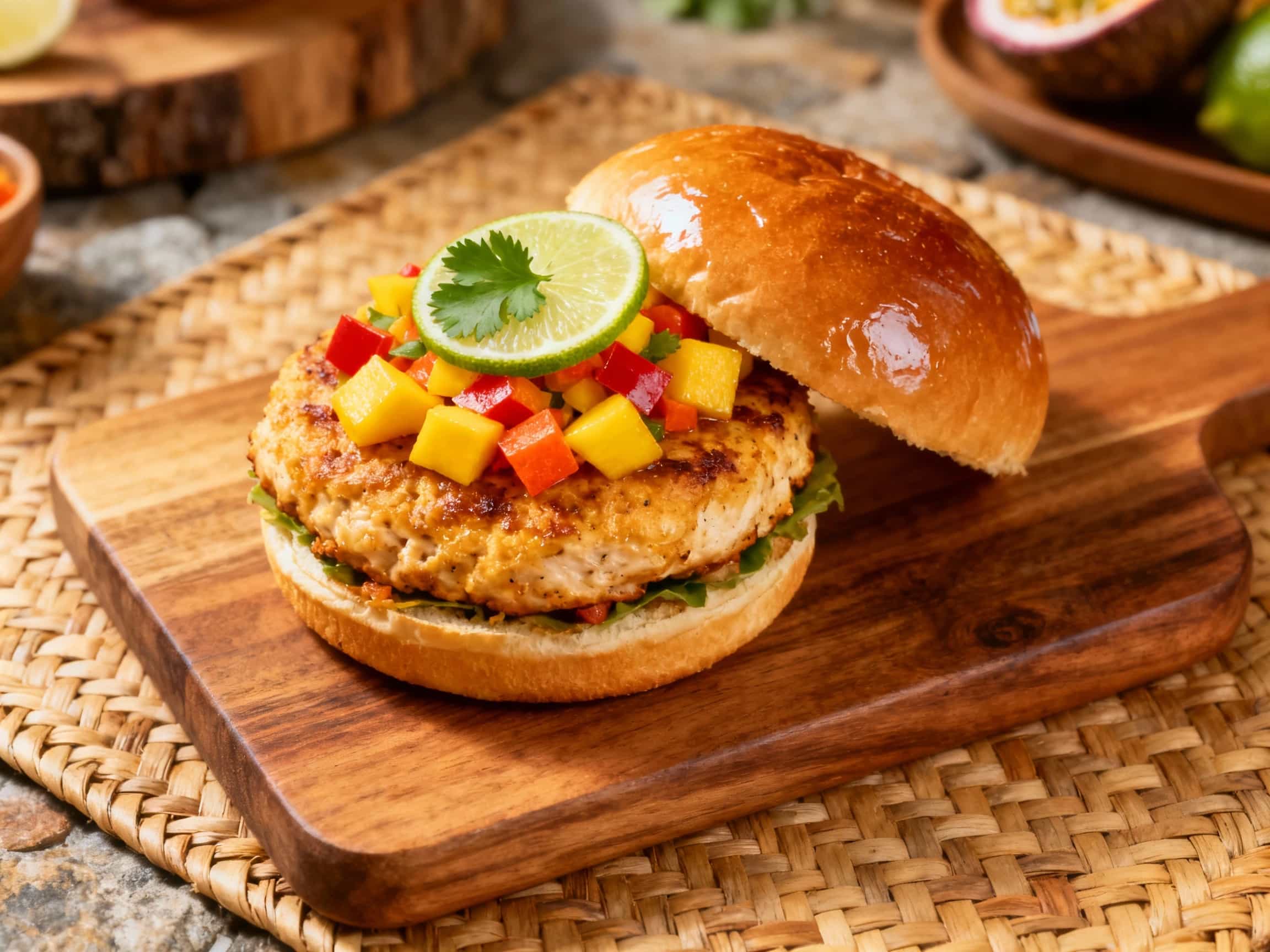 Coconut Lime Chicken Burger with Mango Salsa - Image 1