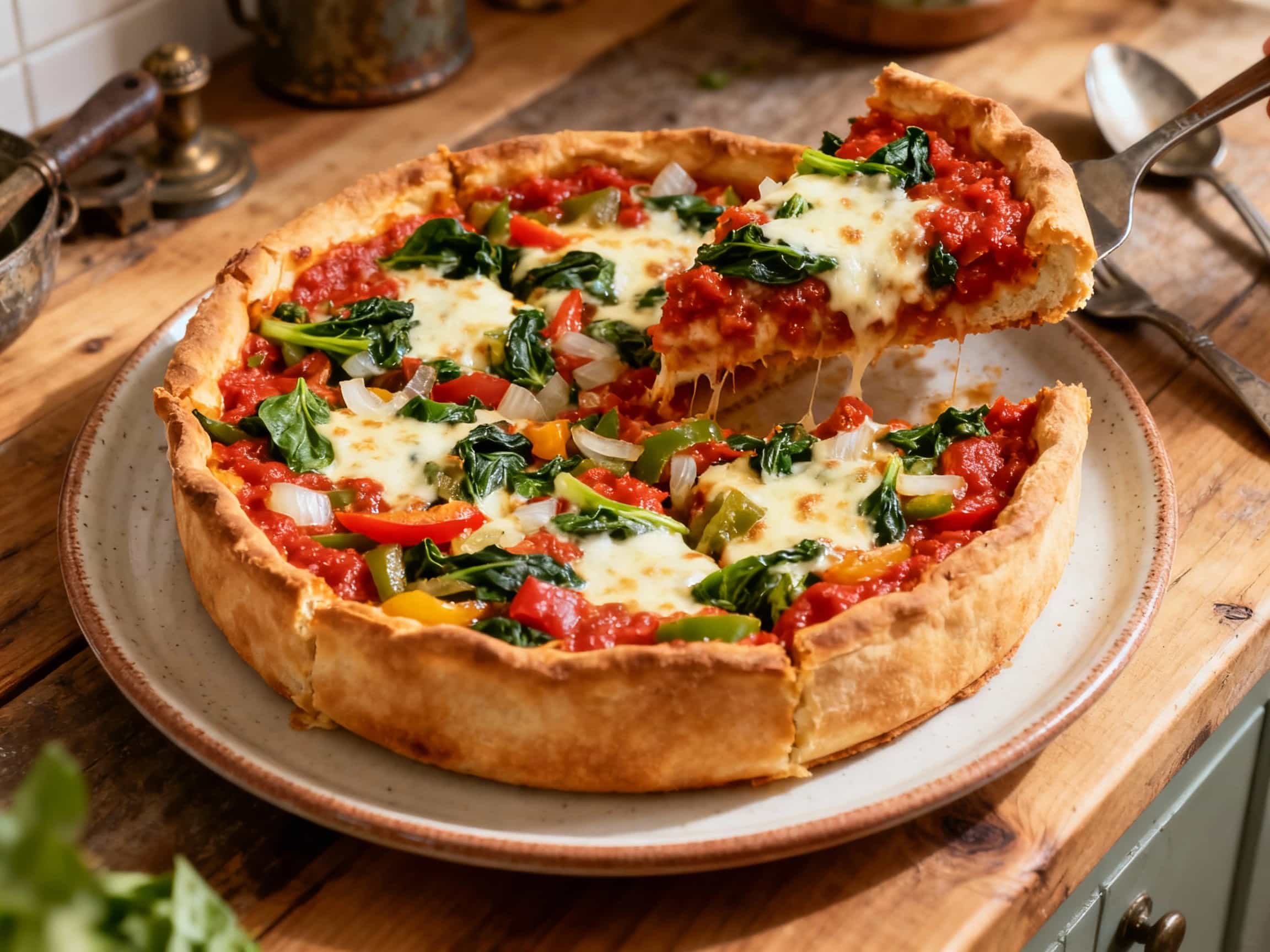 Veggie-Loaded Chicago Deep Dish Pizza - Image 1