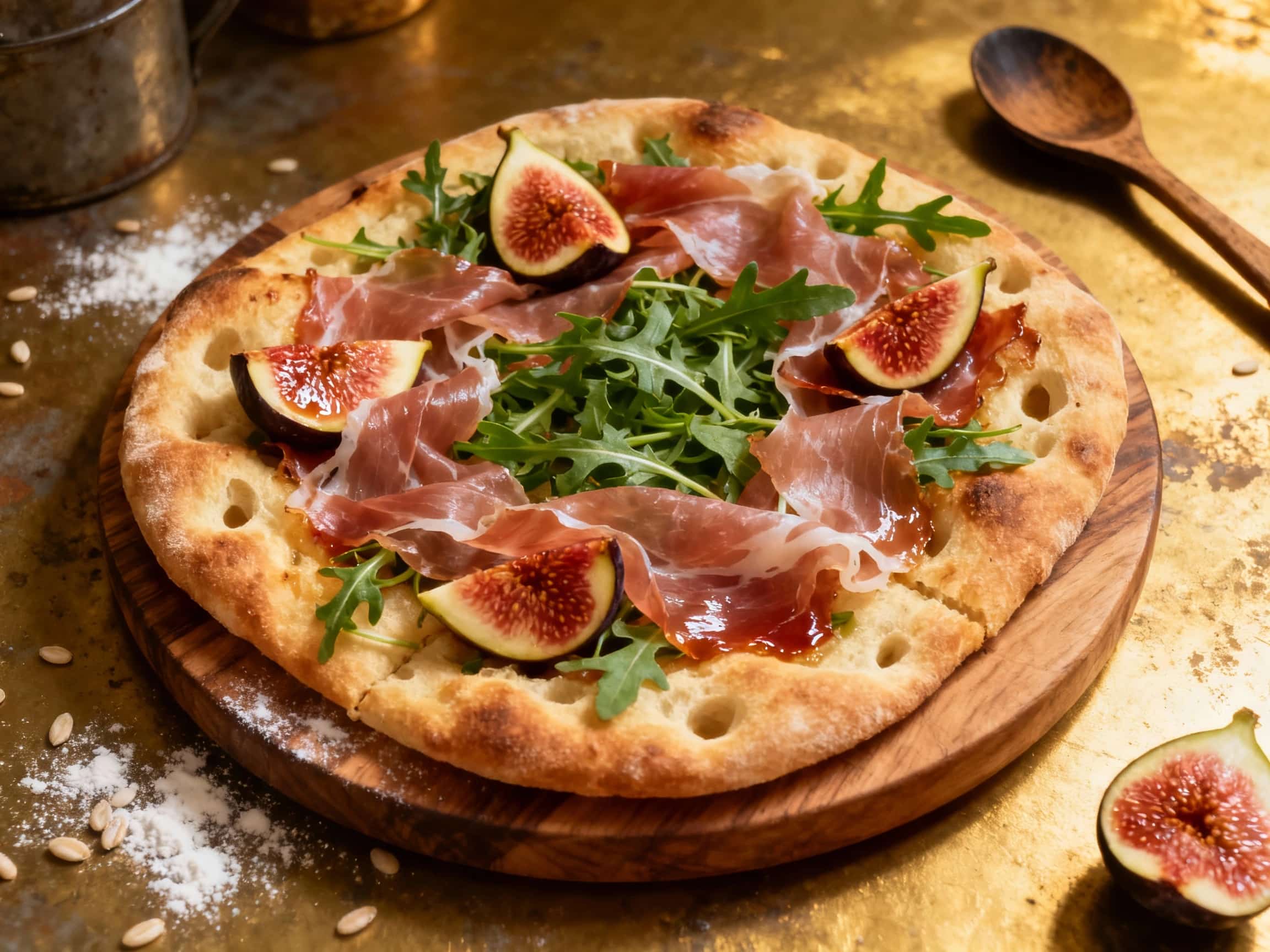Prosciutto, Fig, and Arugula Focaccia Pizza