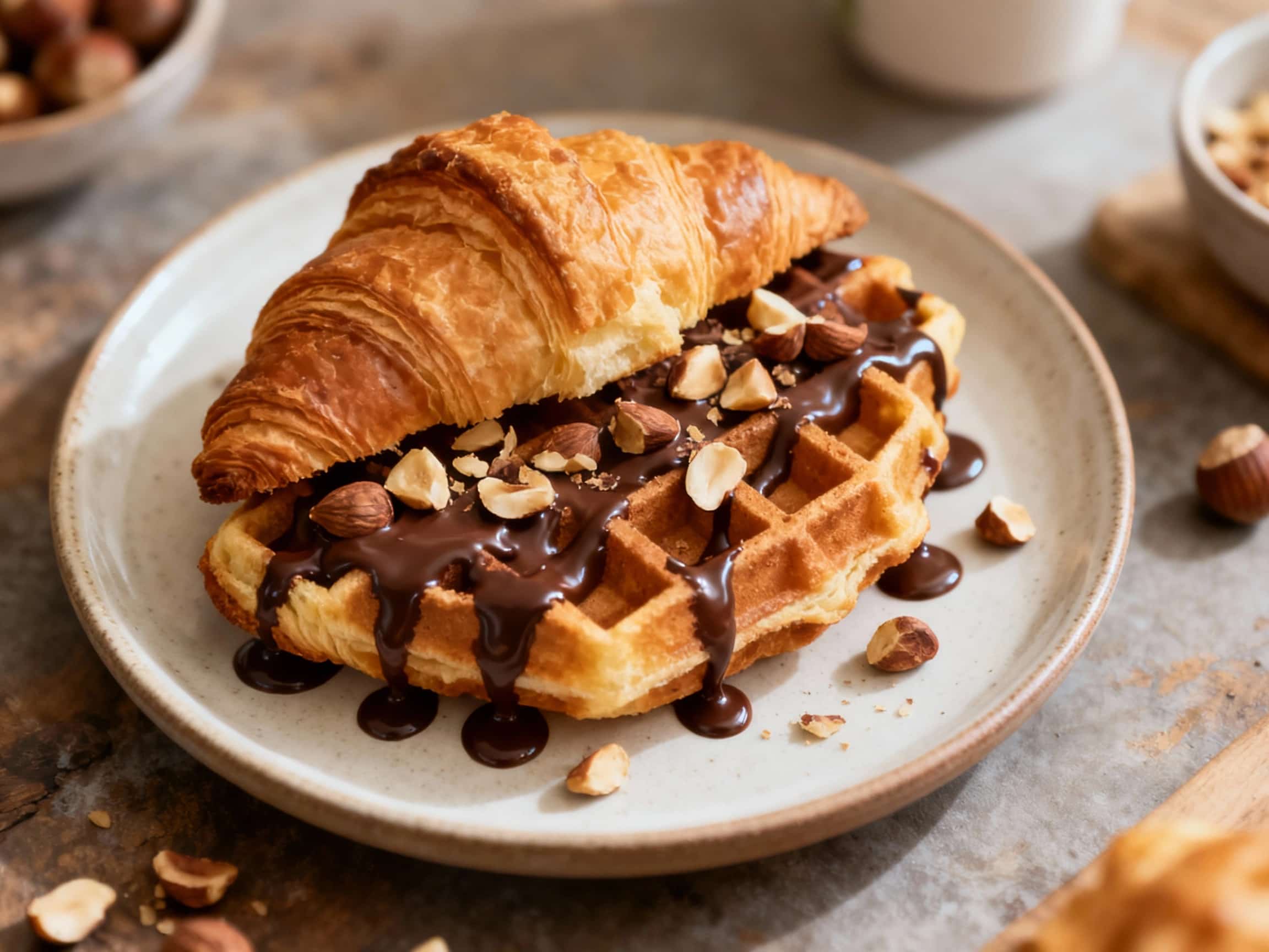 Chocolate Hazelnut Croissant Waffles