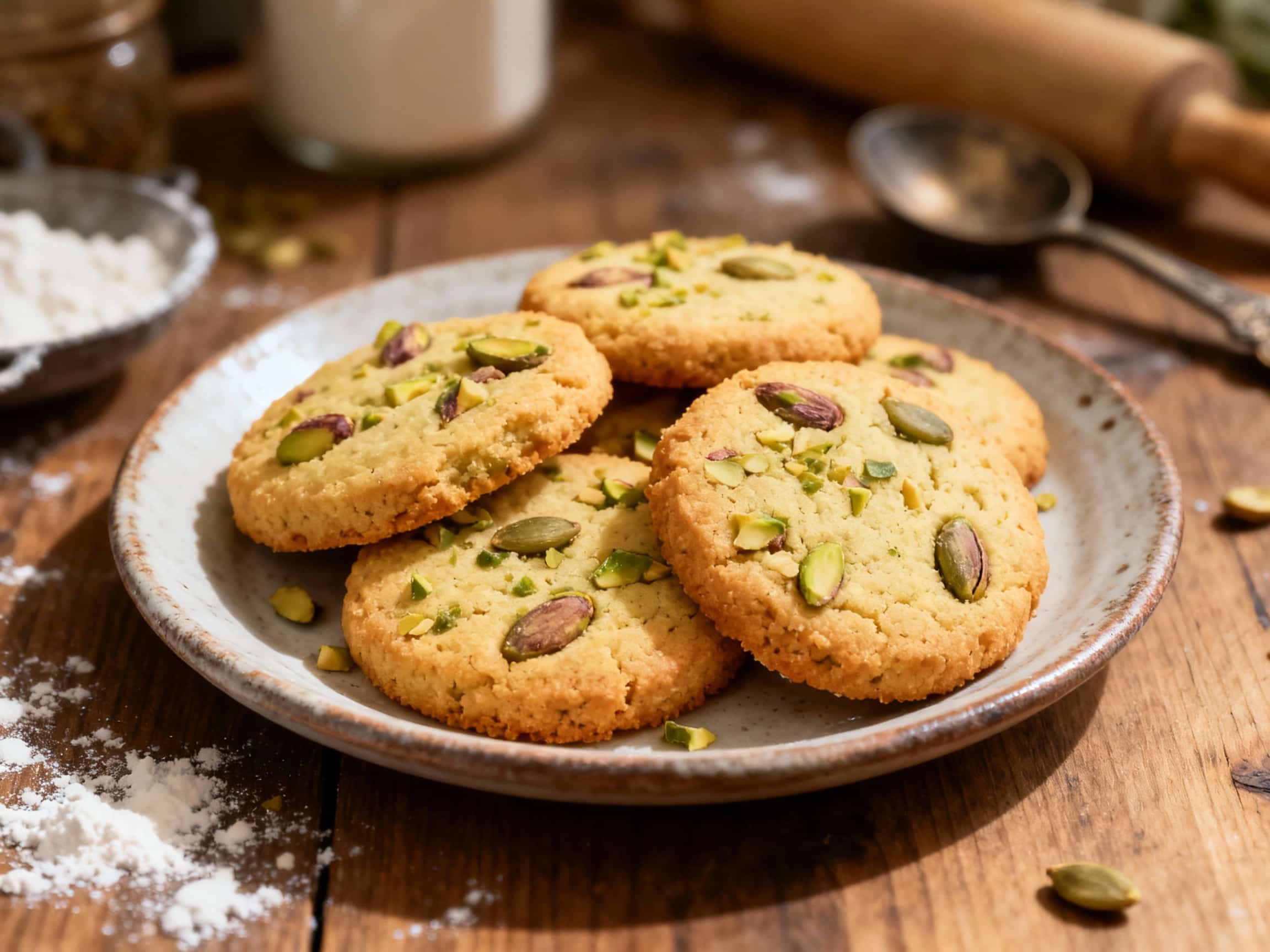 Cardamom Pistachio Shortbread Cookies