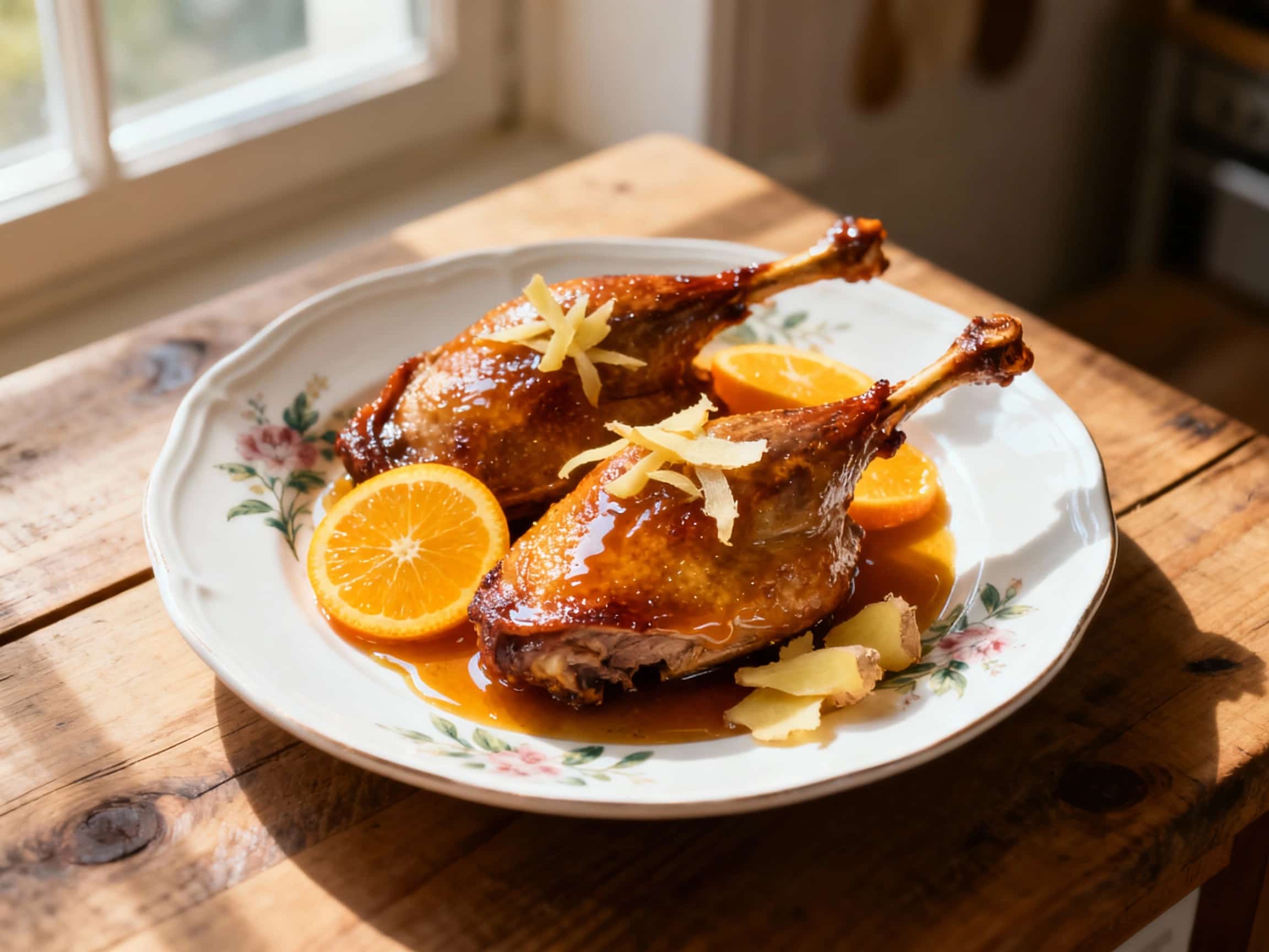 Slow-Cooked Duck Legs with Orange Ginger Glaze