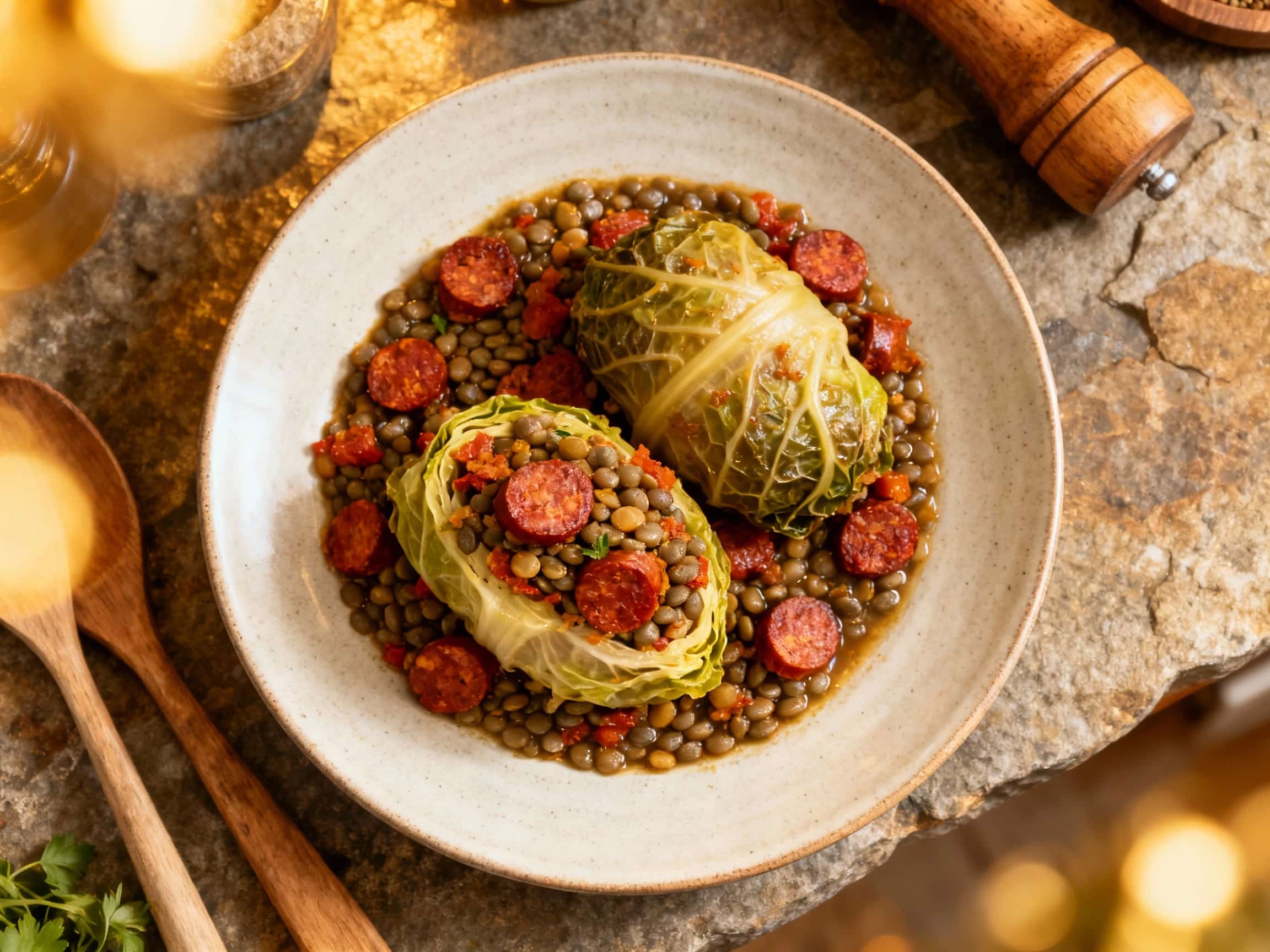 Spicy Chorizo and Lentil Chou Farci