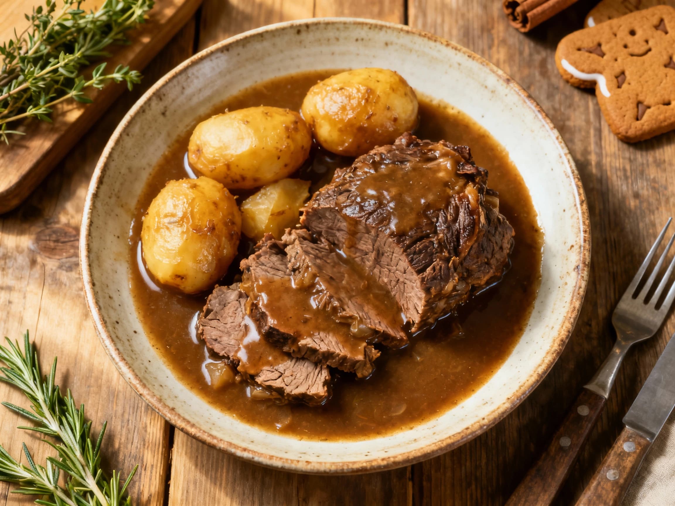 Sauerbraten (Rhineland classic) — Gingerbread sauce
