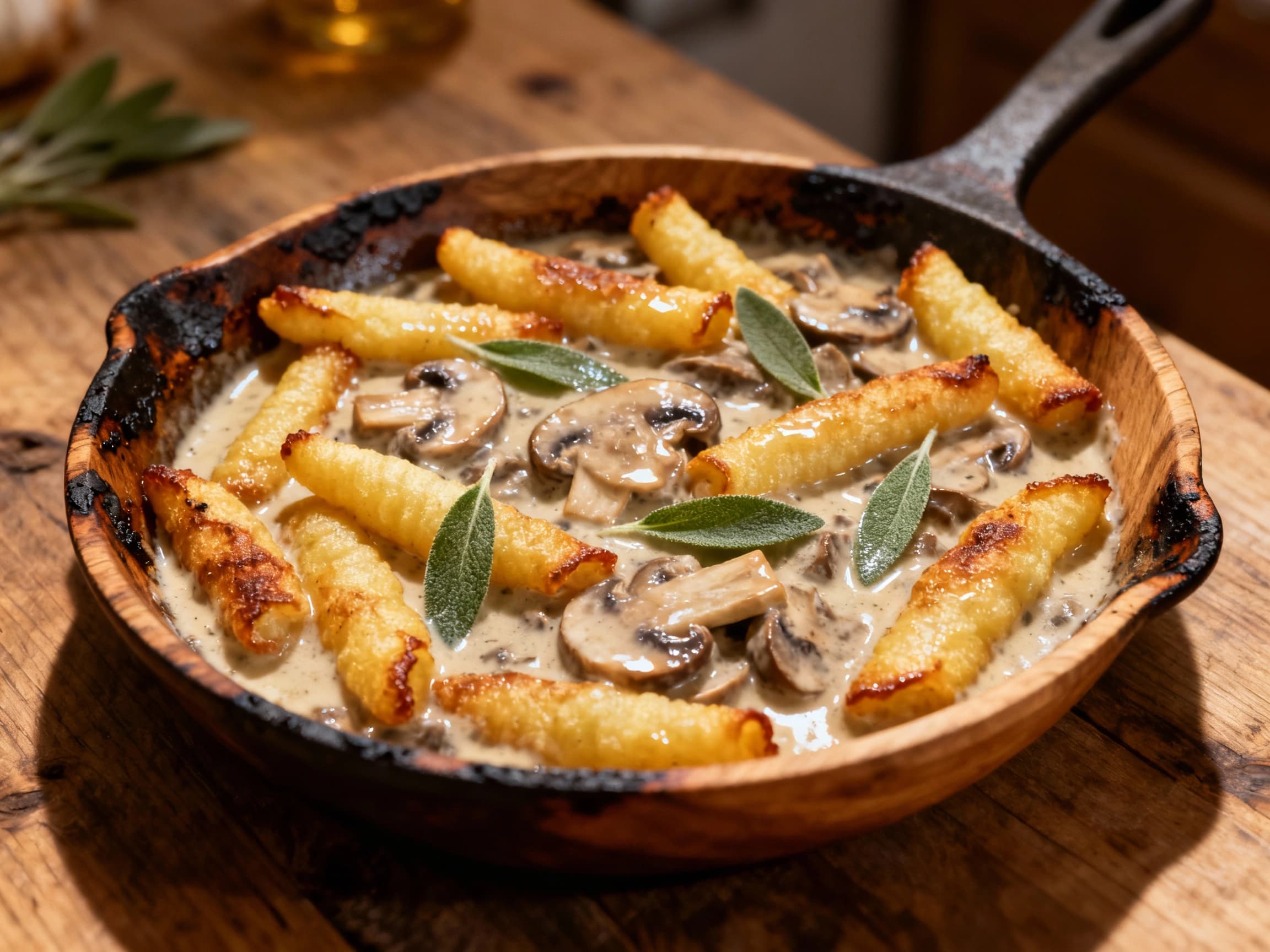 Creamy Mushroom Schupfnudeln Skillet with Sage